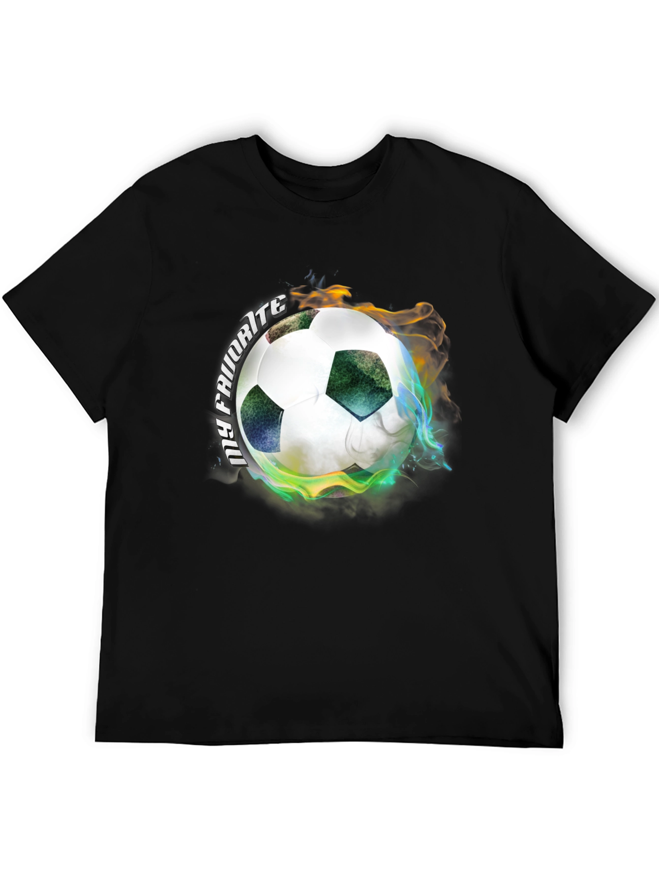 Fiery Soccer Ball Graphic Tee - Black Cotton T-Shirt