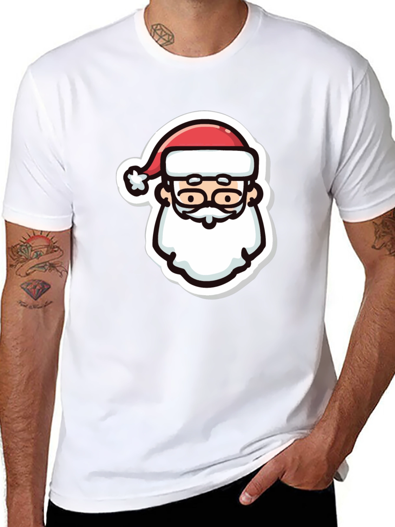 Festive Santa Graphic Tee - Black Cotton T-Shirt