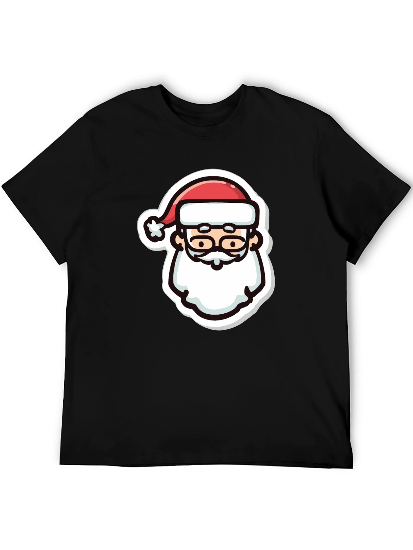 Festive Santa Graphic Tee - Black Cotton T-Shirt