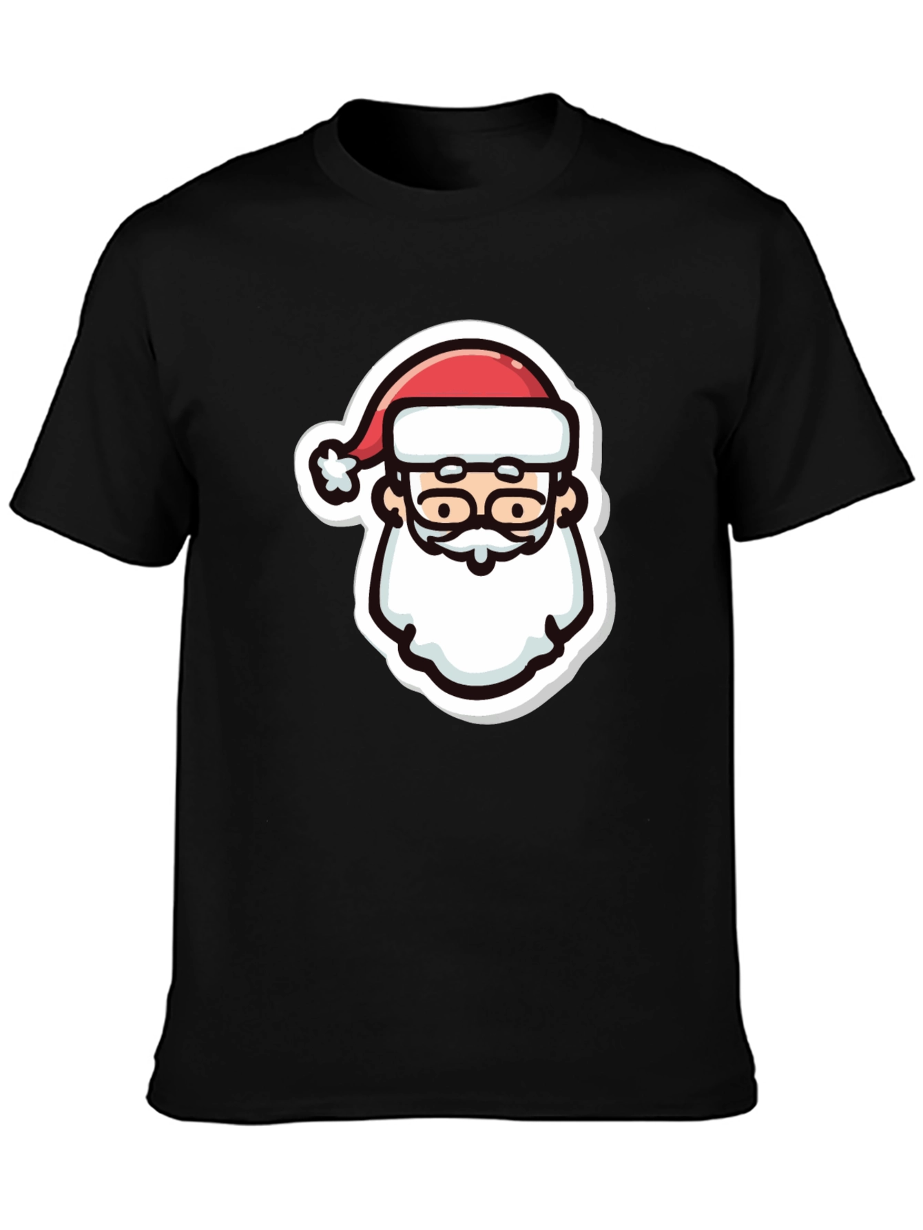 Festive Santa Graphic Tee - Black Cotton T-Shirt