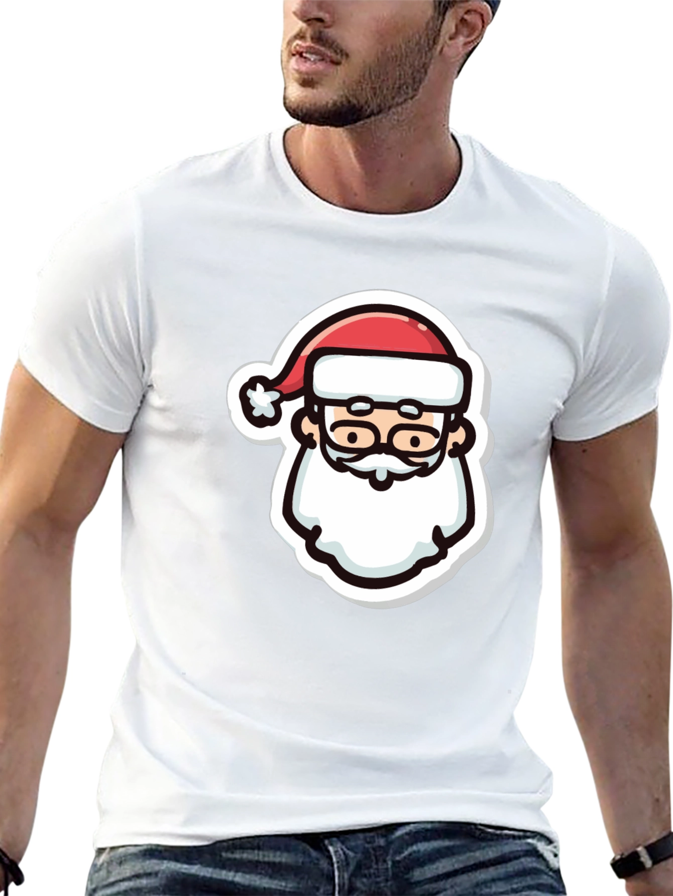 Festive Santa Graphic Tee - Black Cotton T-Shirt