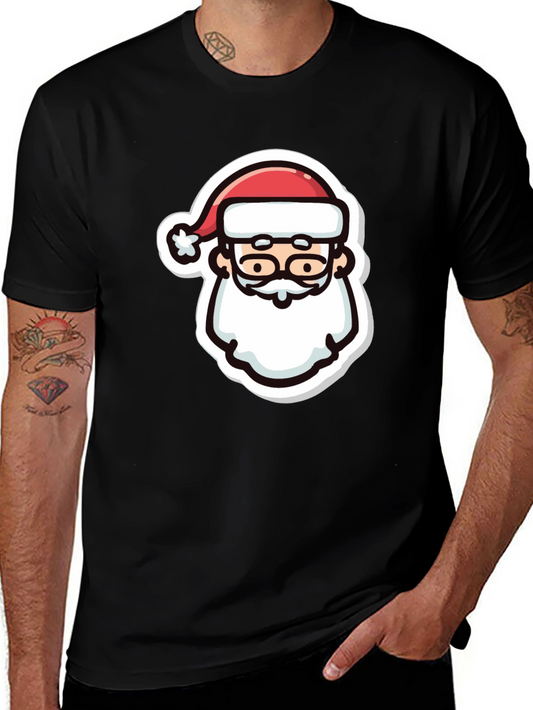 Festive Santa Graphic Tee - Black Cotton T-Shirt