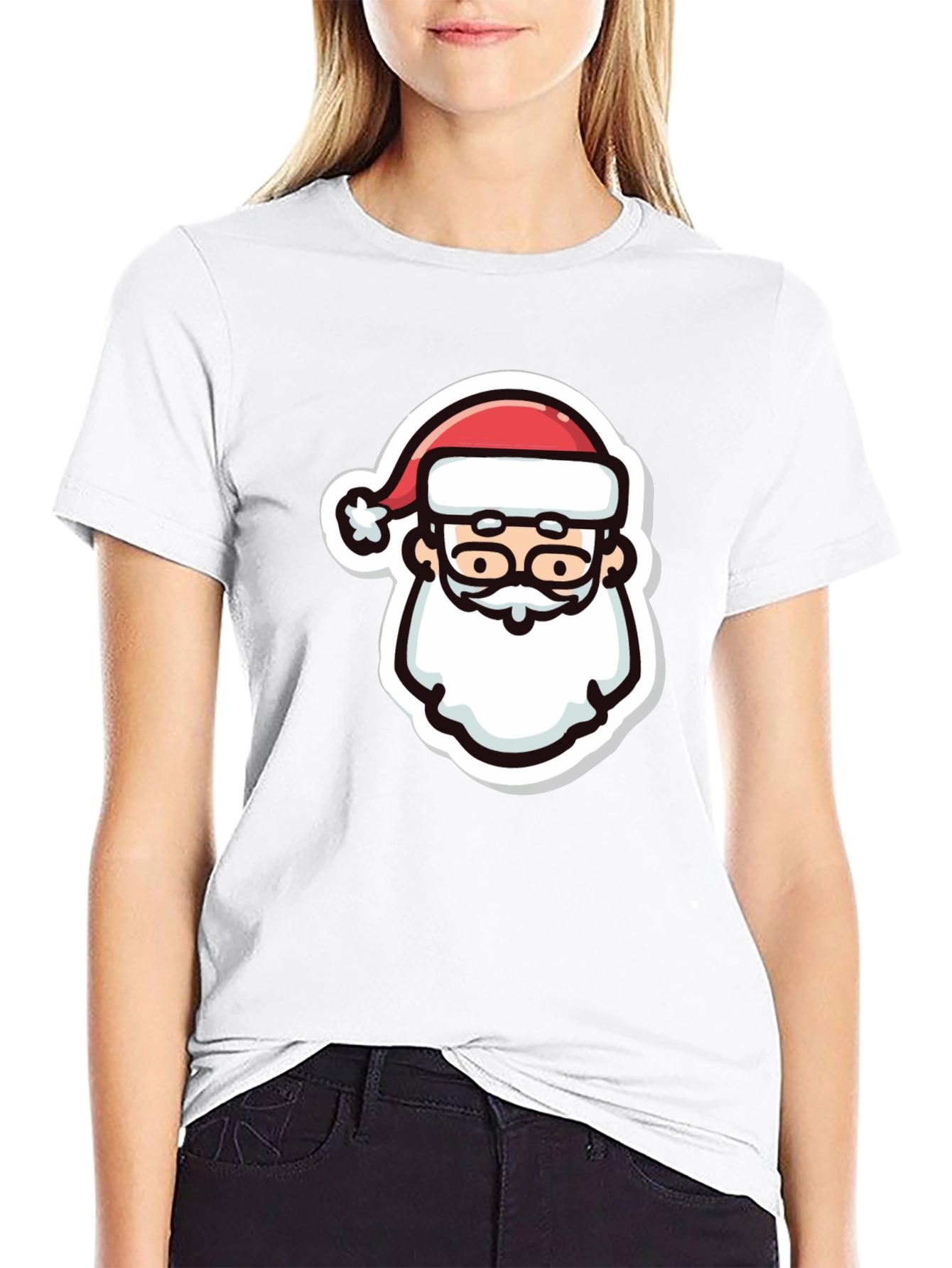 Festive Santa Graphic Tee - Black Cotton T-Shirt