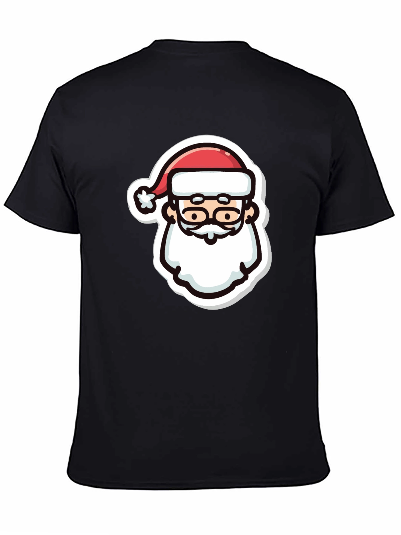 Festive Santa Graphic Tee - Black Cotton T-Shirt