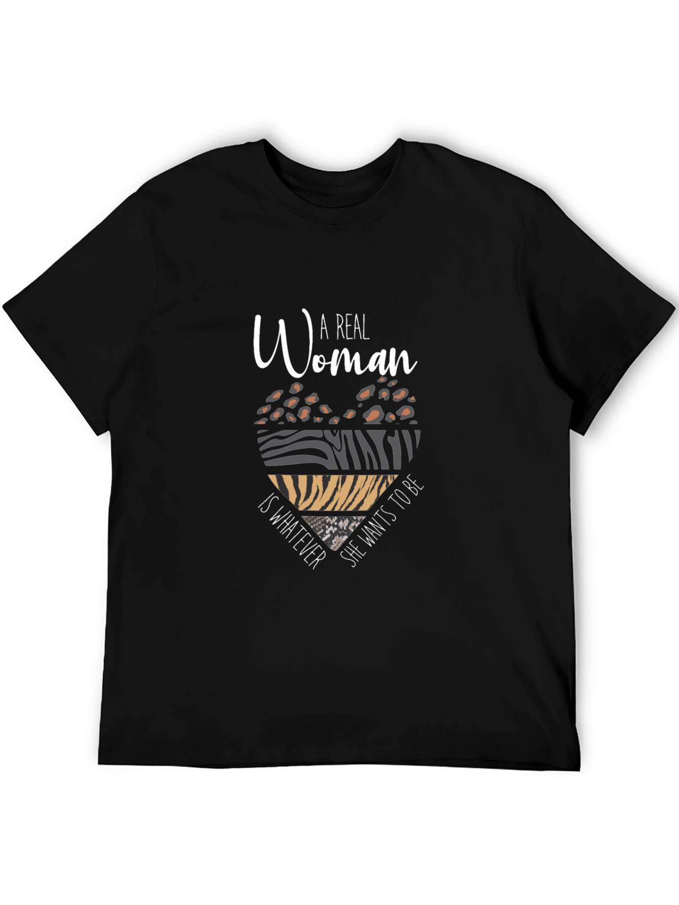 A Real Woman T-Shirt - Animal Print Heart Design