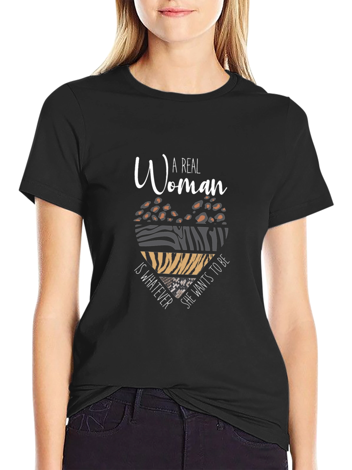 A Real Woman T-Shirt - Animal Print Heart Design