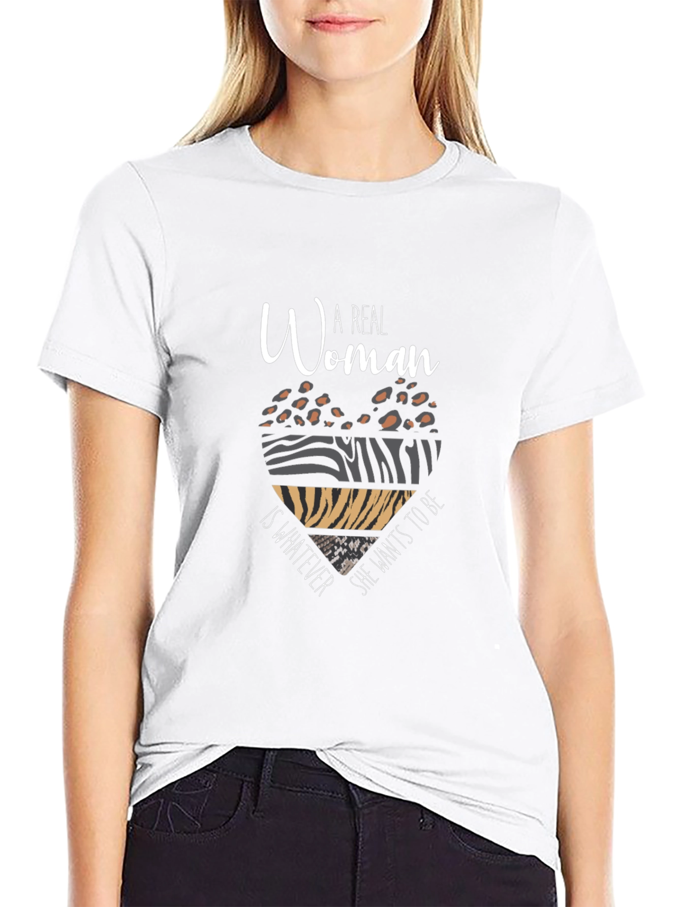 A Real Woman T-Shirt - Animal Print Heart Design
