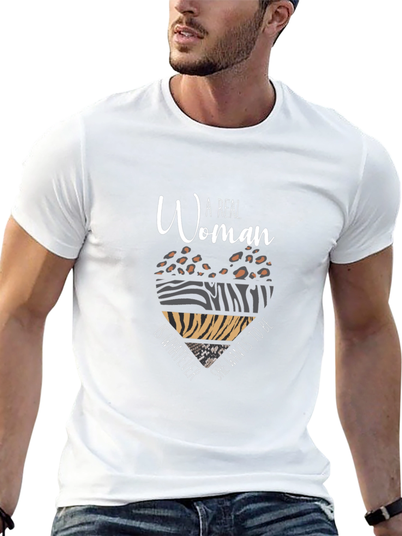 A Real Woman T-Shirt - Animal Print Heart Design