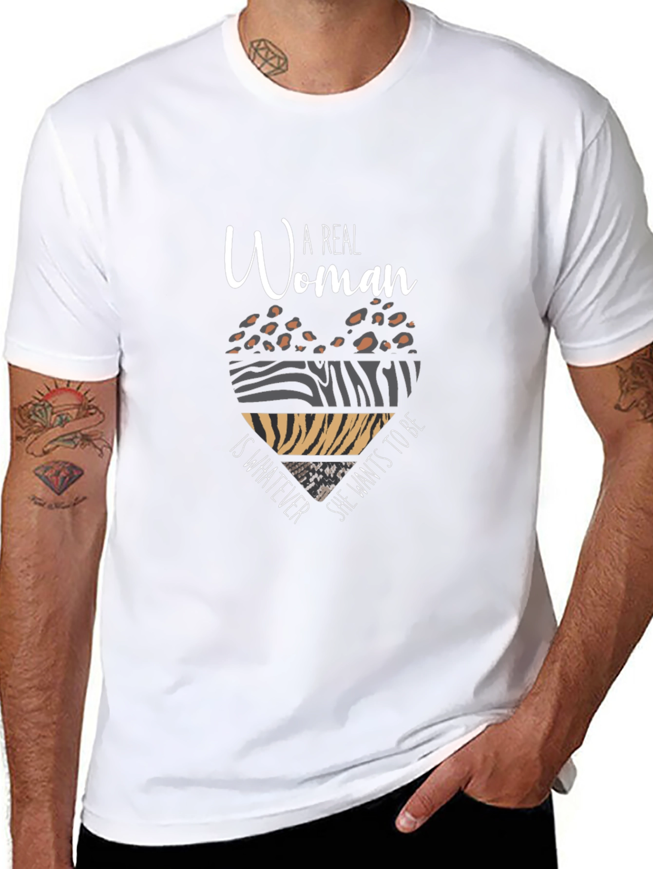A Real Woman T-Shirt - Animal Print Heart Design