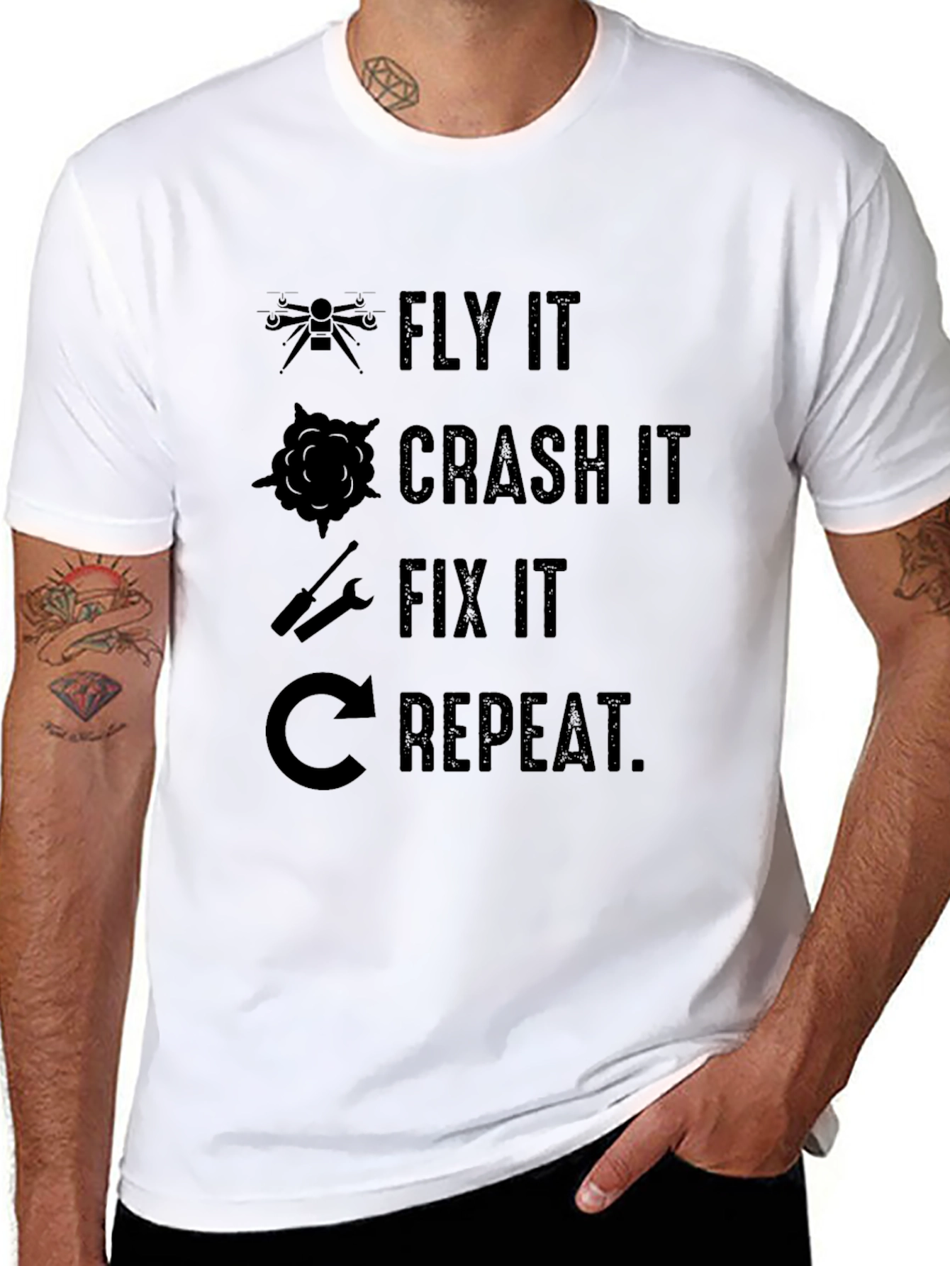 Fly Crash Fix Repeat Drone T-Shirt