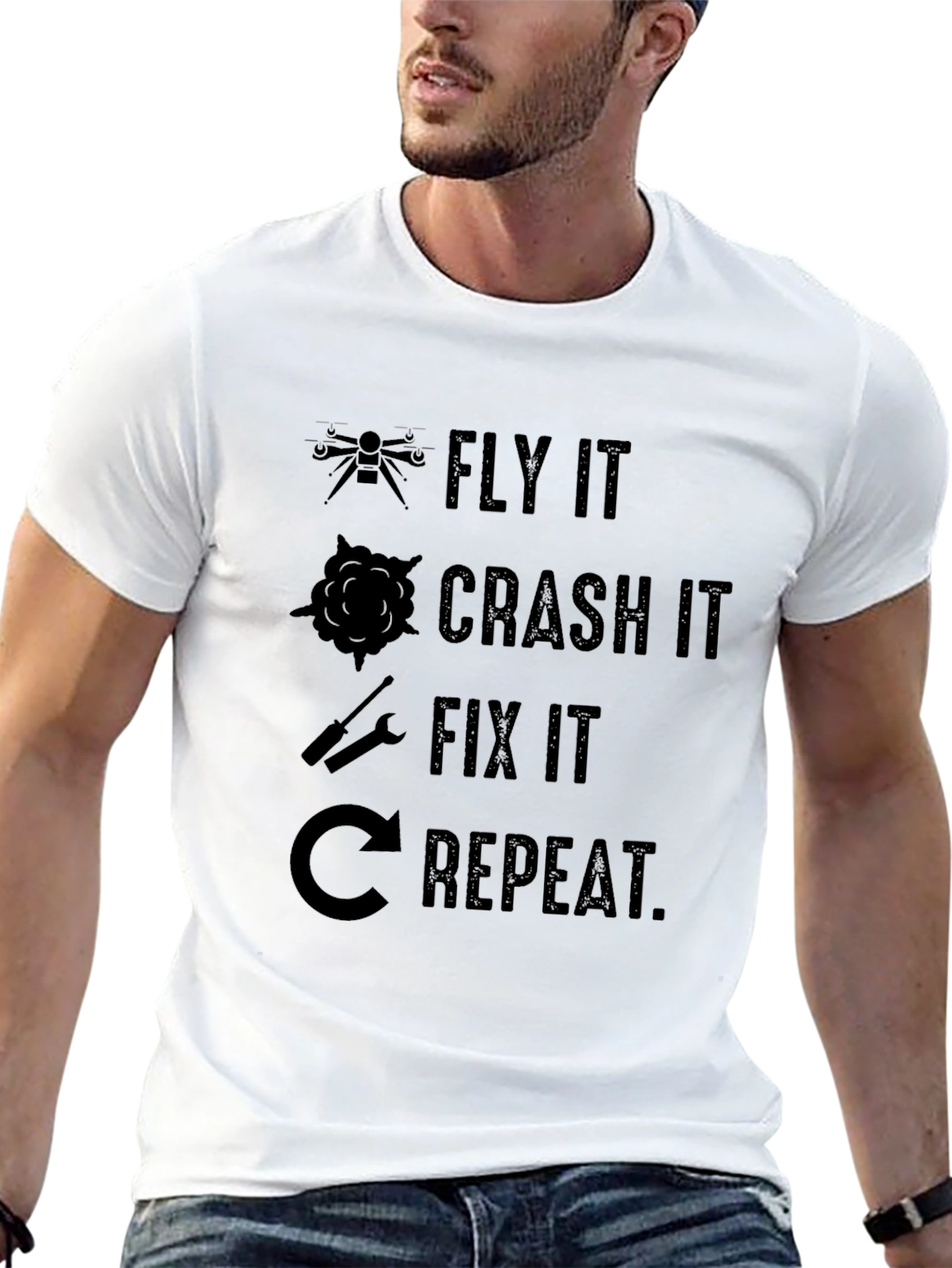 Fly Crash Fix Repeat Drone T-Shirt