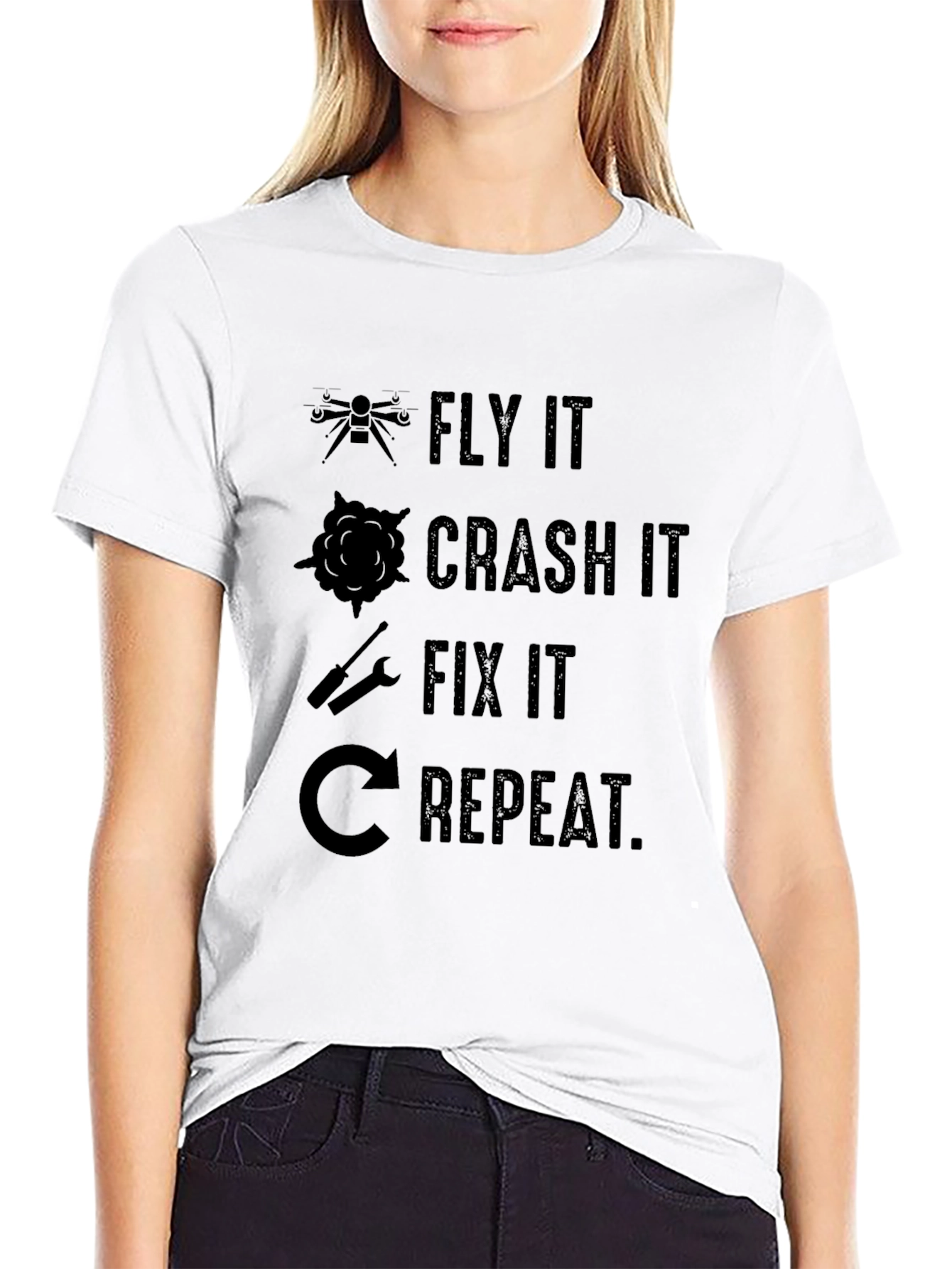 Fly Crash Fix Repeat Drone T-Shirt
