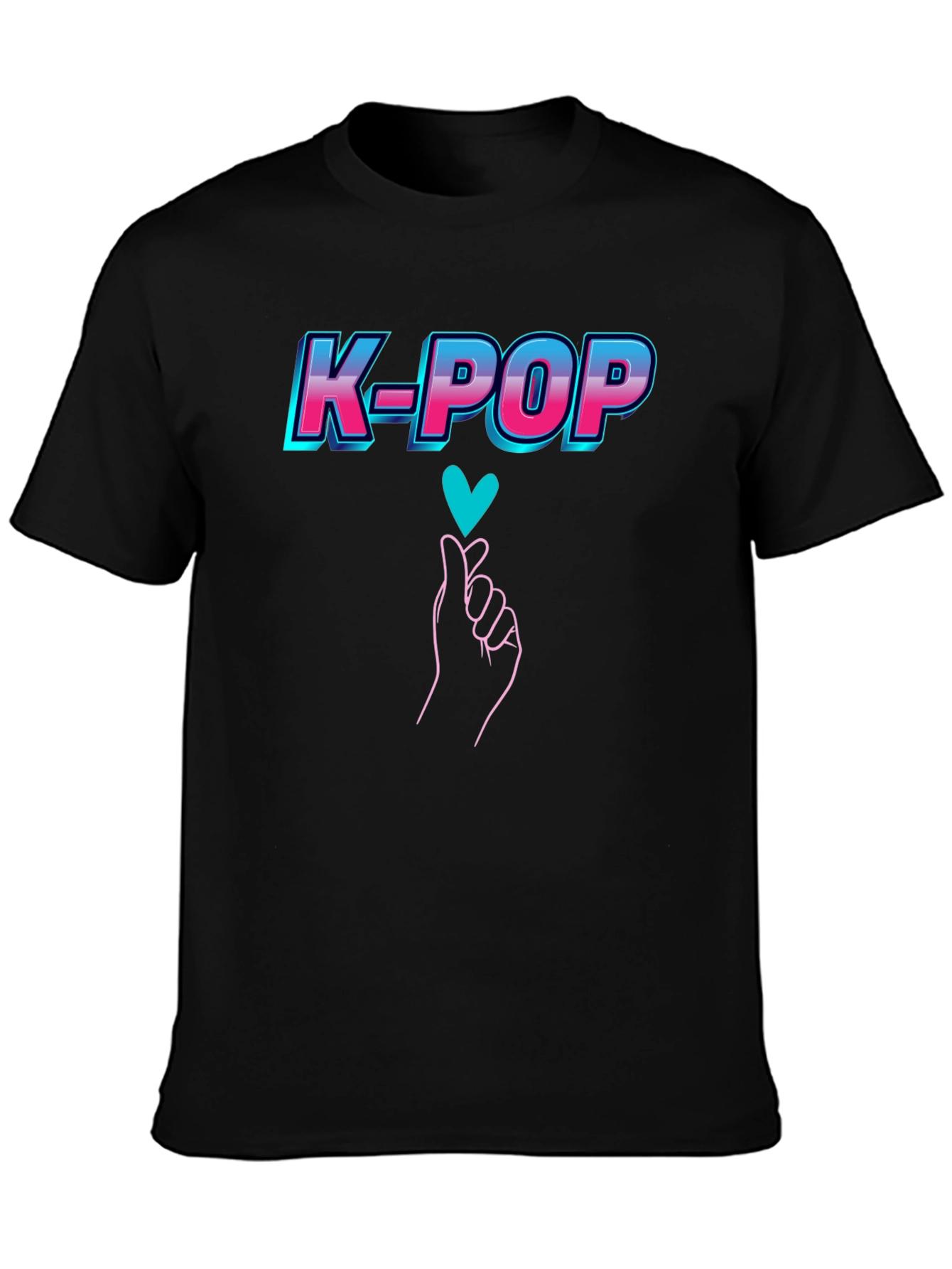 K-Pop Heart Gesture Graphic Tee - Black