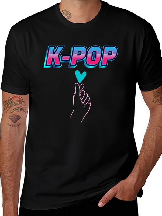 K-Pop Heart Gesture Graphic Tee - Black