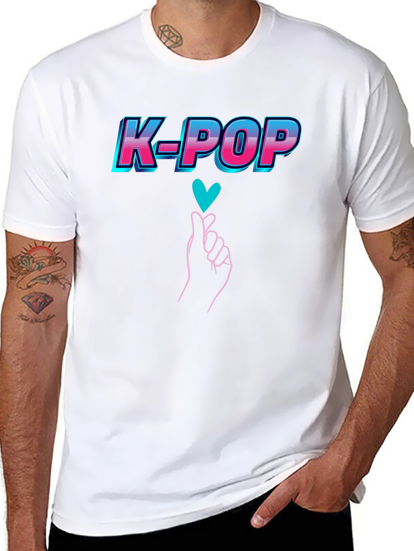 K-Pop Heart Gesture Graphic Tee - Black