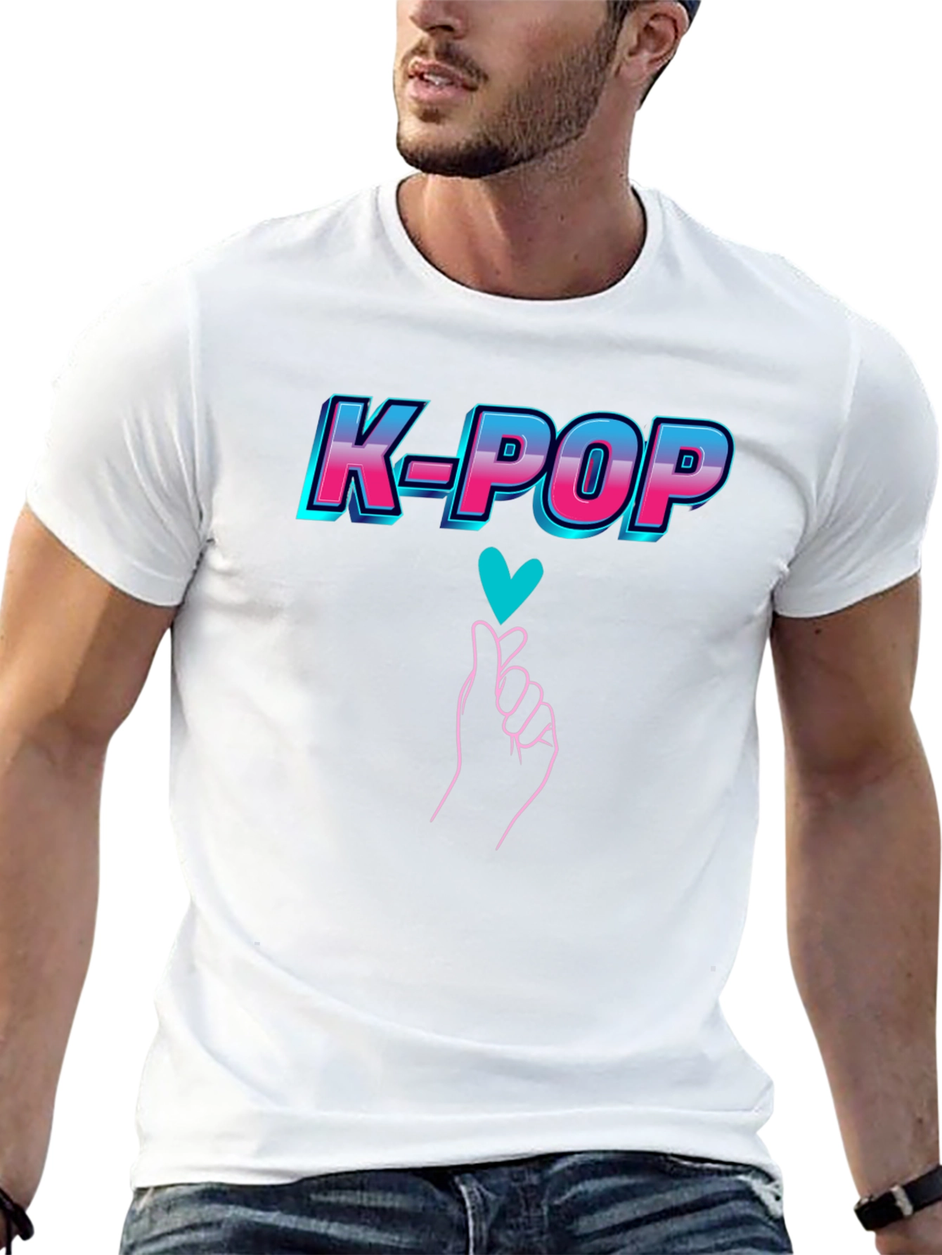 K-Pop Heart Gesture Graphic Tee - Black