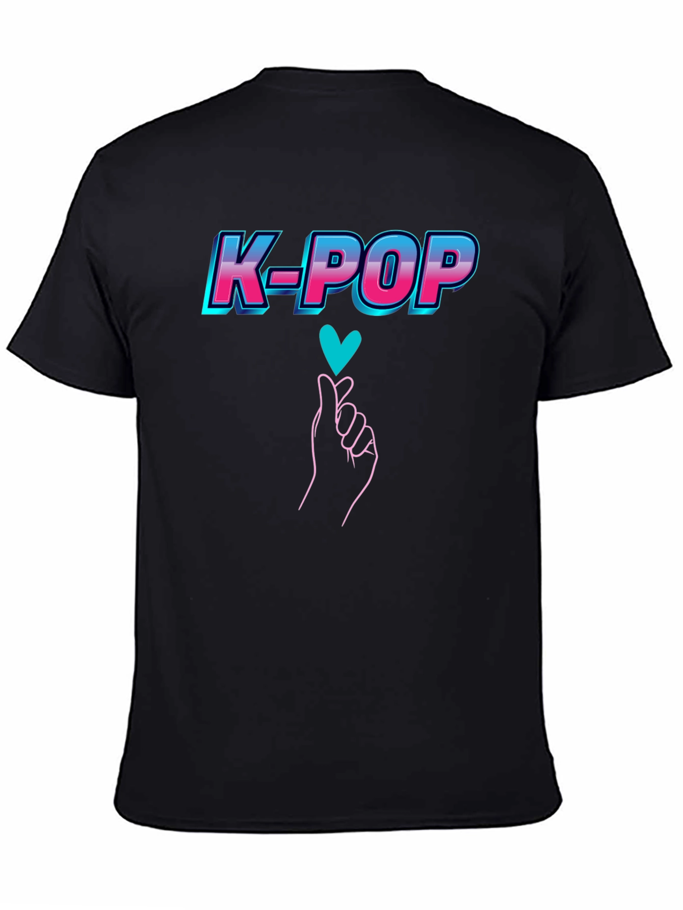 K-Pop Heart Gesture Graphic Tee - Black