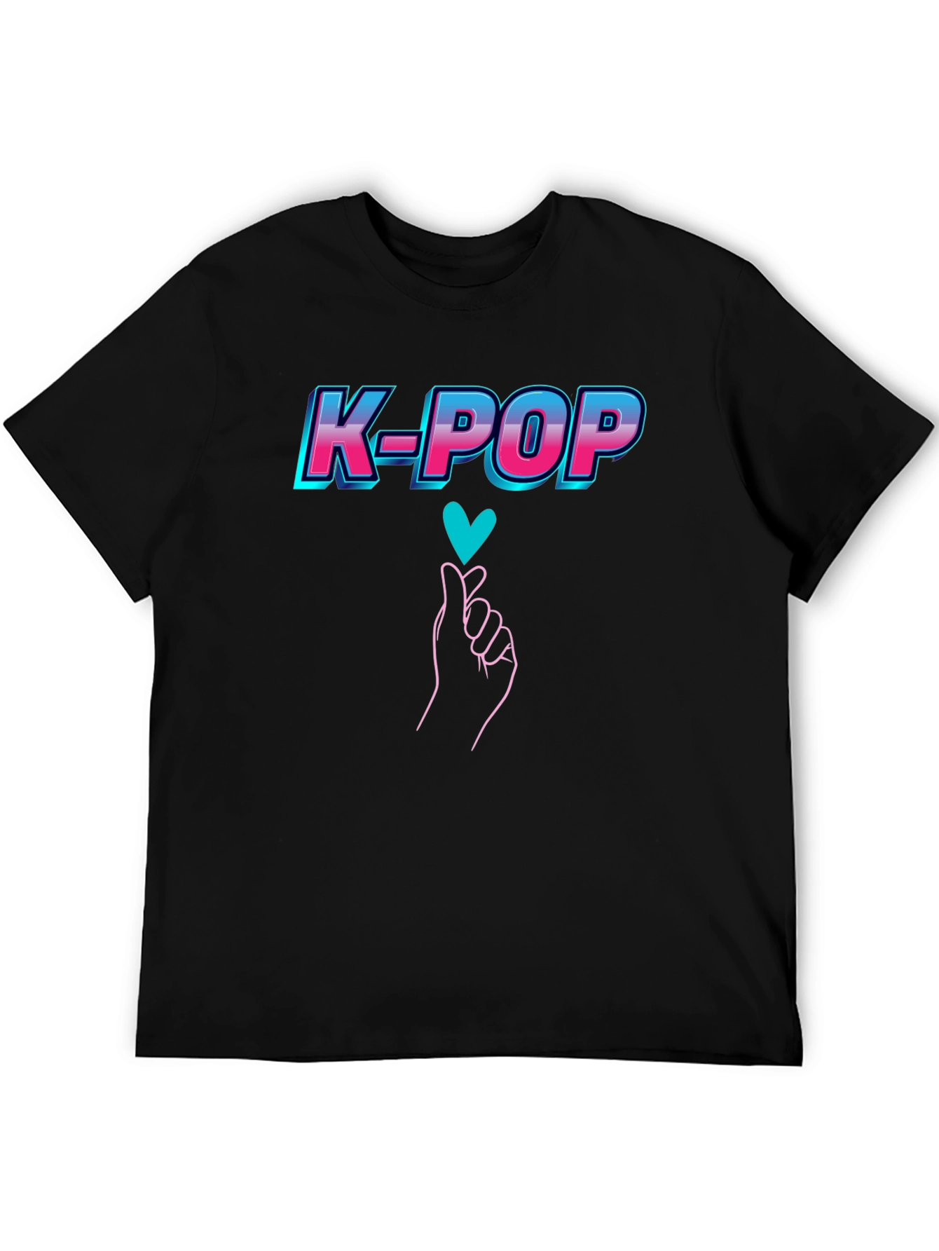 K-Pop Heart Gesture Graphic Tee - Black