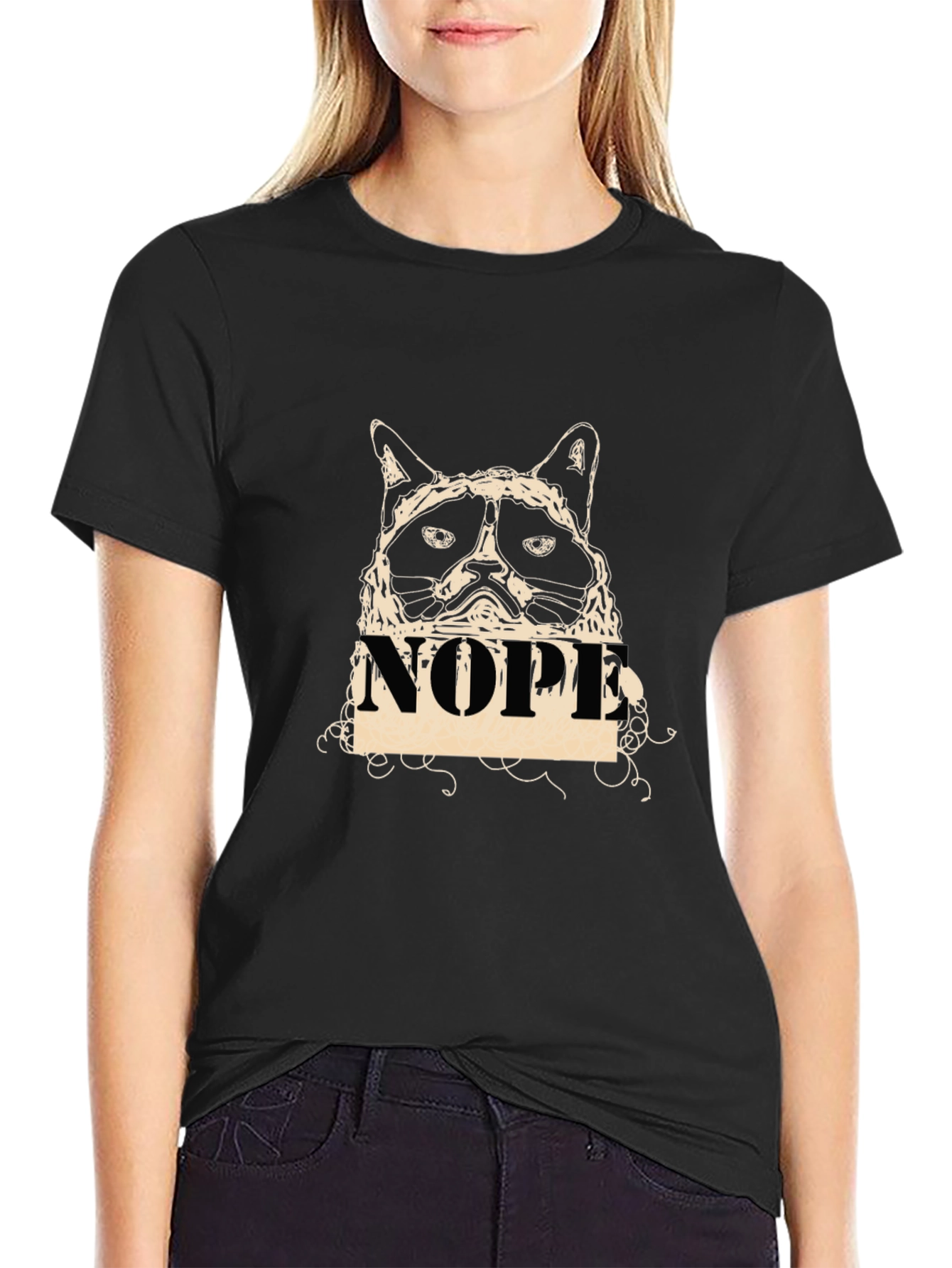 Grumpy Cat NOPE Graphic T-Shirt - Black