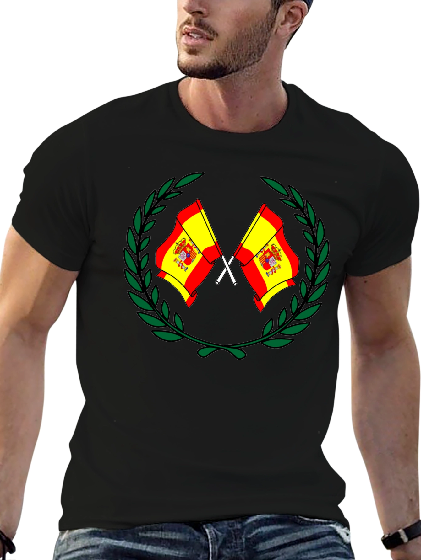 Spanish Flag Emblem Black T-Shirt