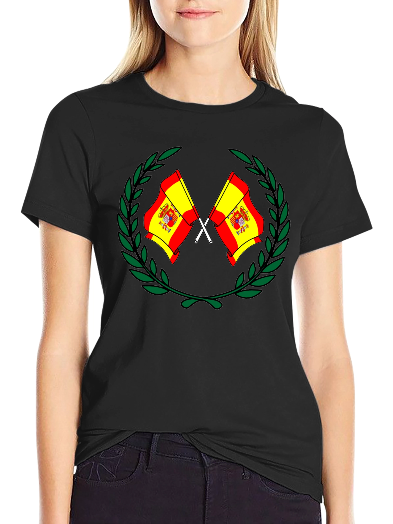 Spanish Flag Emblem Black T-Shirt