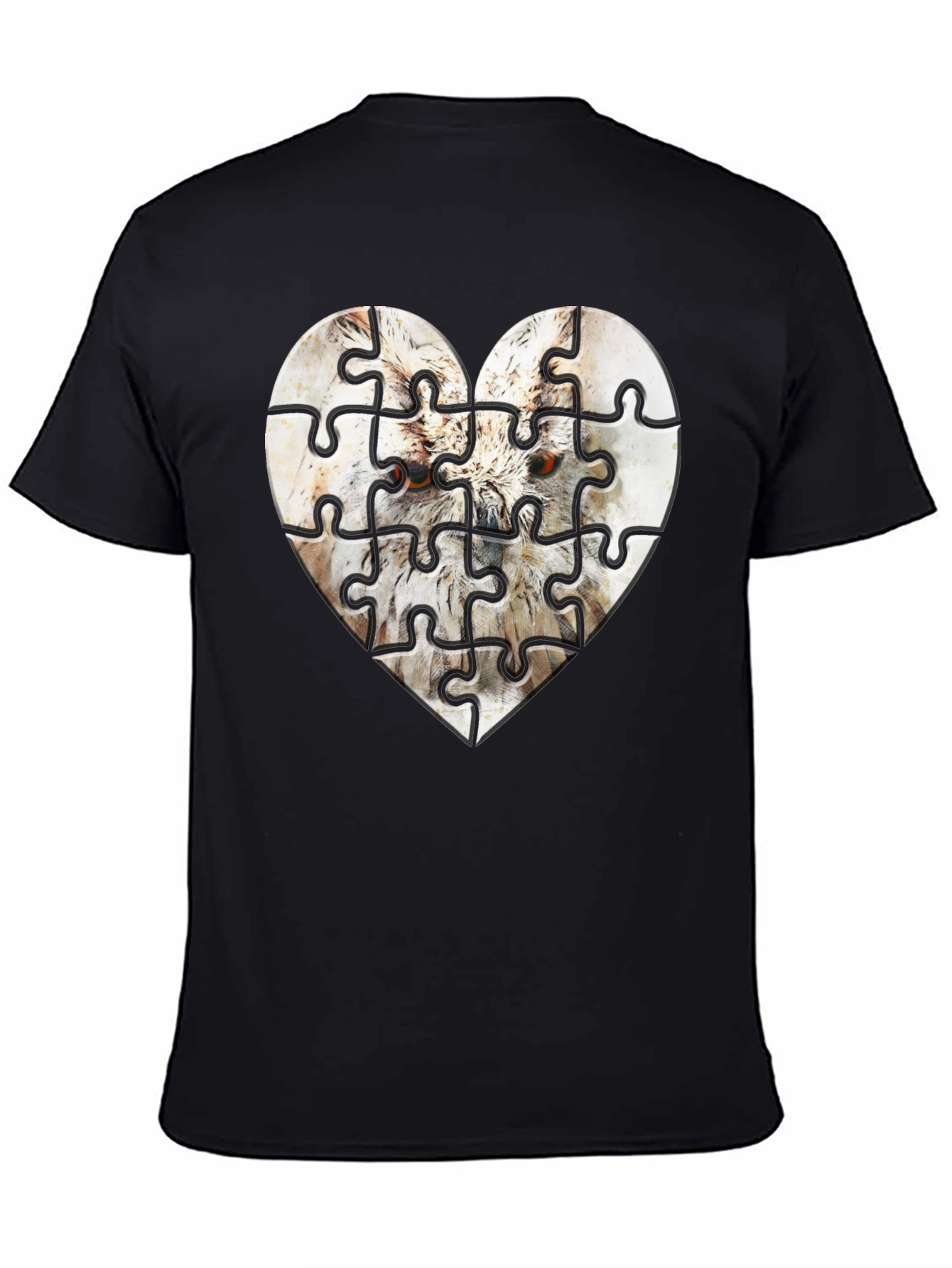 Heart Owl Puzzle Graphic Tee - Mens Black T-Shirt
