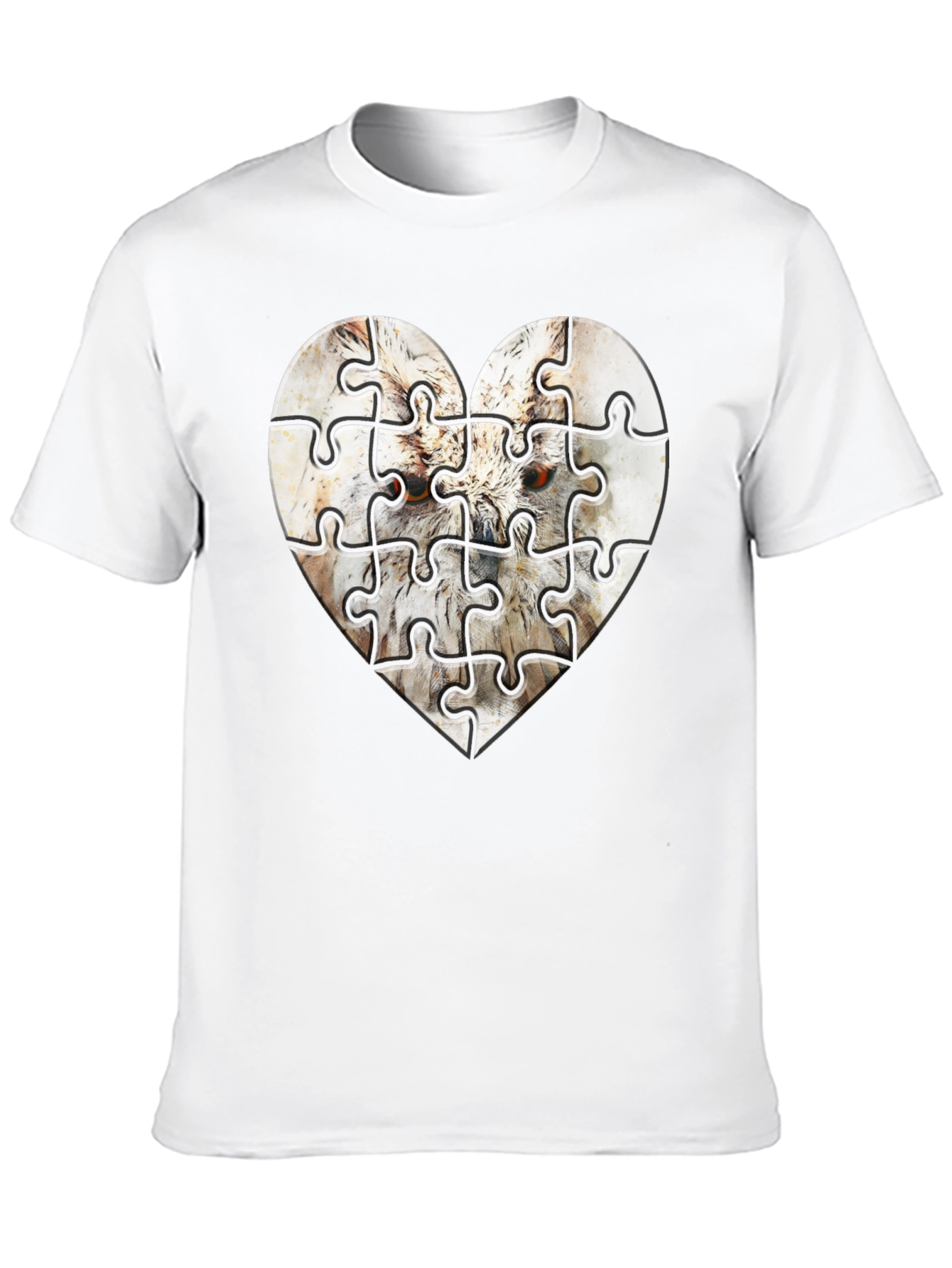 Heart Owl Puzzle Graphic Tee - Mens Black T-Shirt