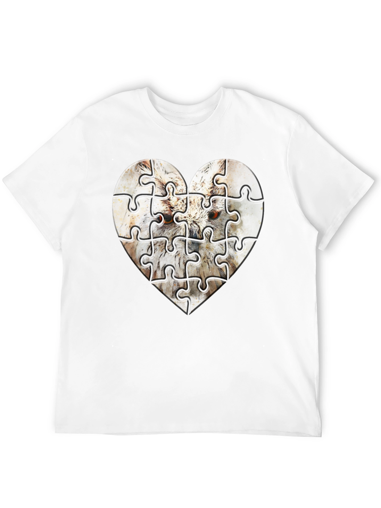 Heart Owl Puzzle Graphic Tee - Mens Black T-Shirt
