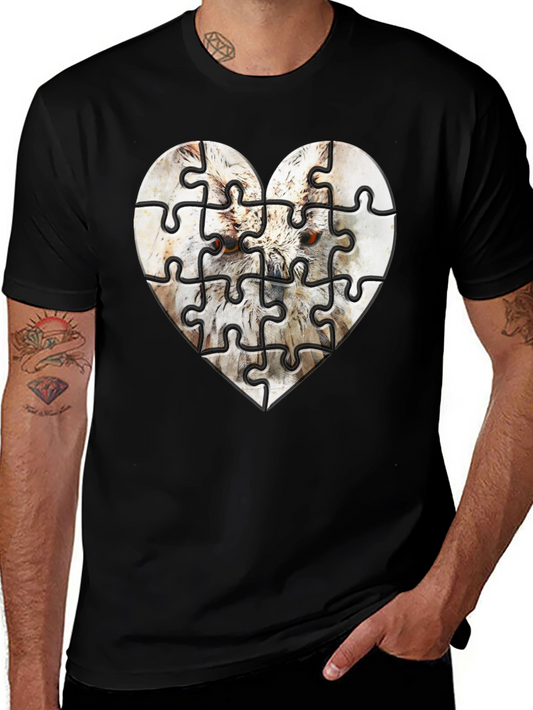Heart Owl Puzzle Graphic Tee - Mens Black T-Shirt