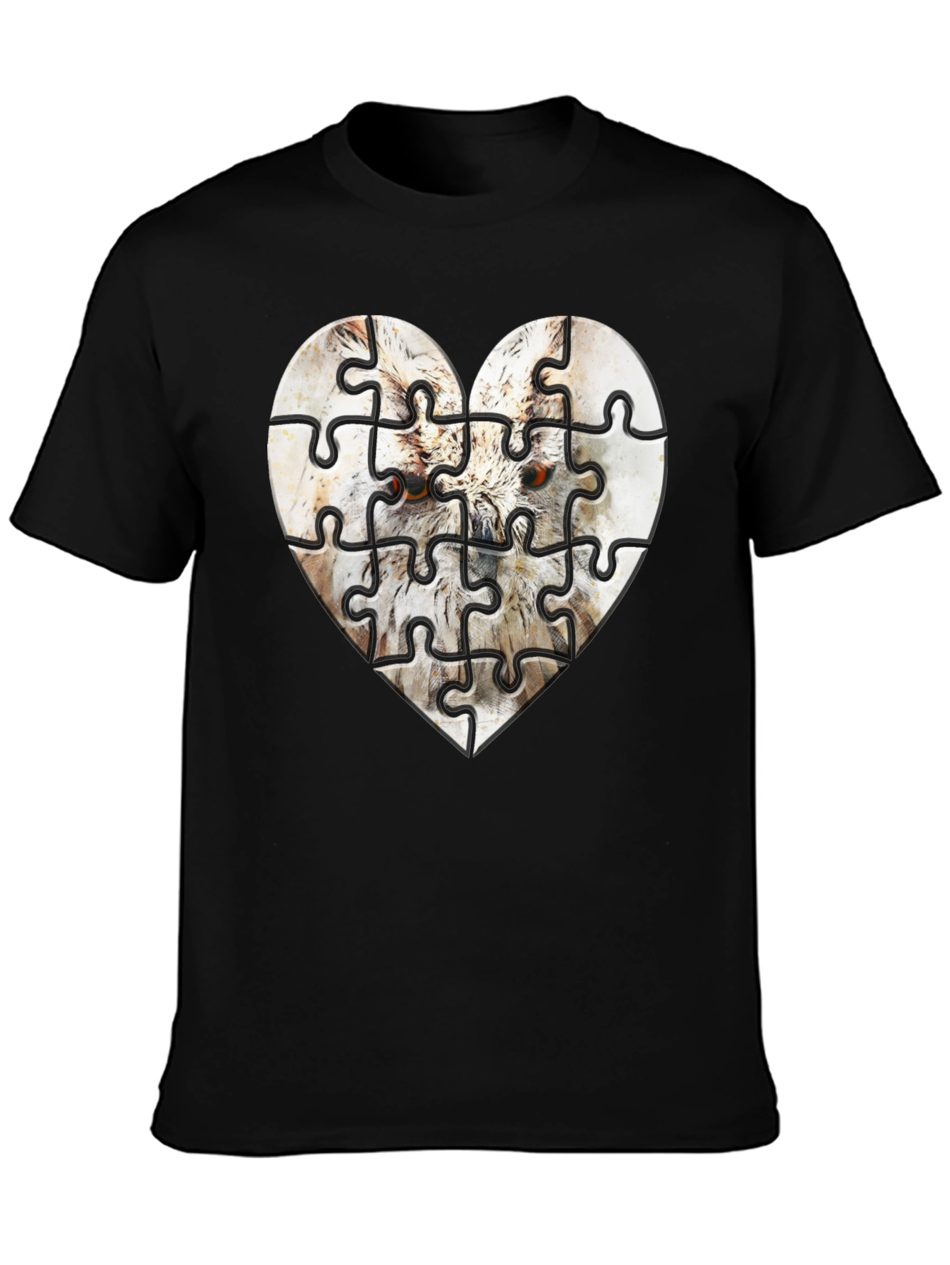 Heart Owl Puzzle Graphic Tee - Mens Black T-Shirt
