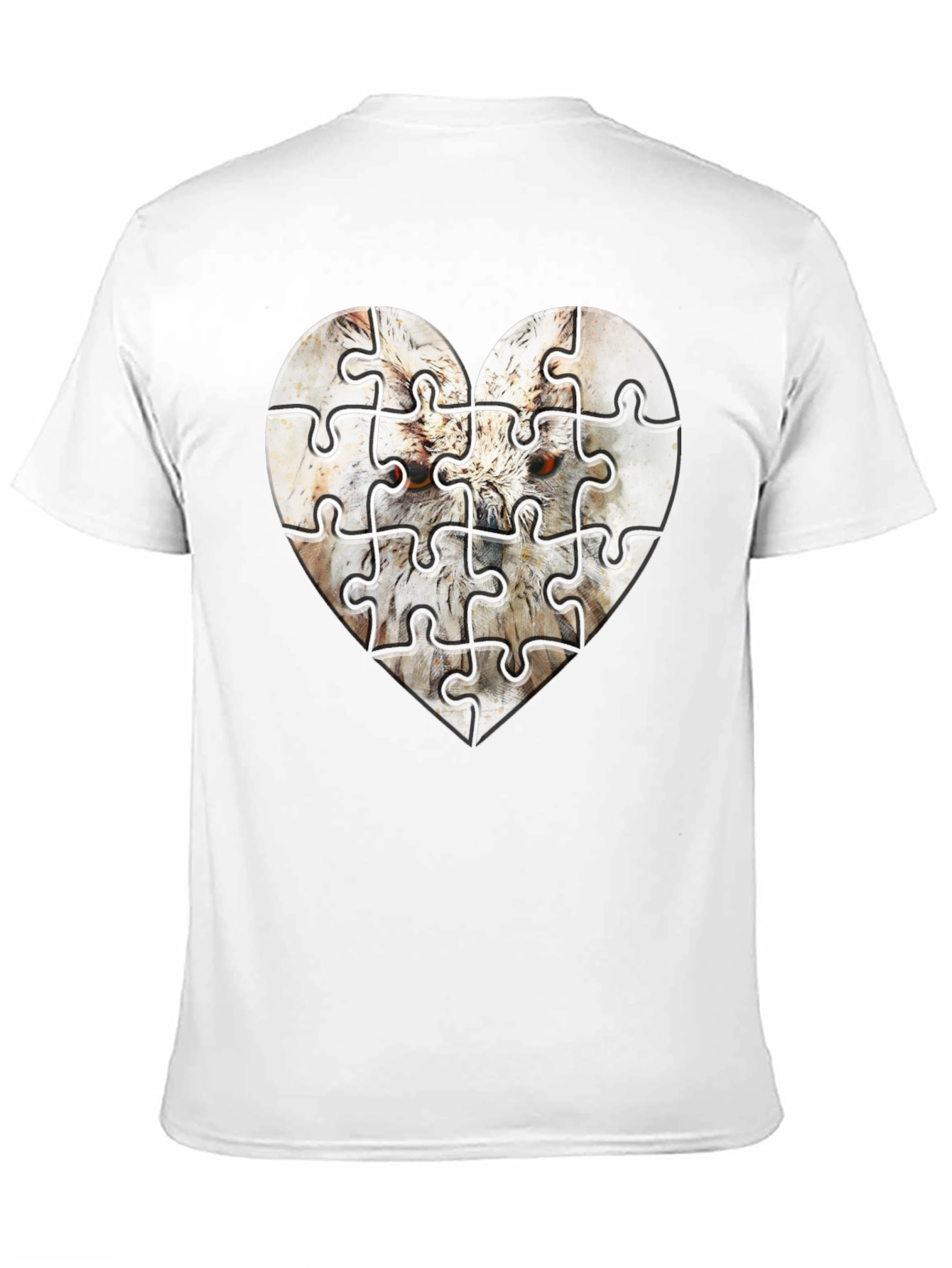 Heart Owl Puzzle Graphic Tee - Mens Black T-Shirt