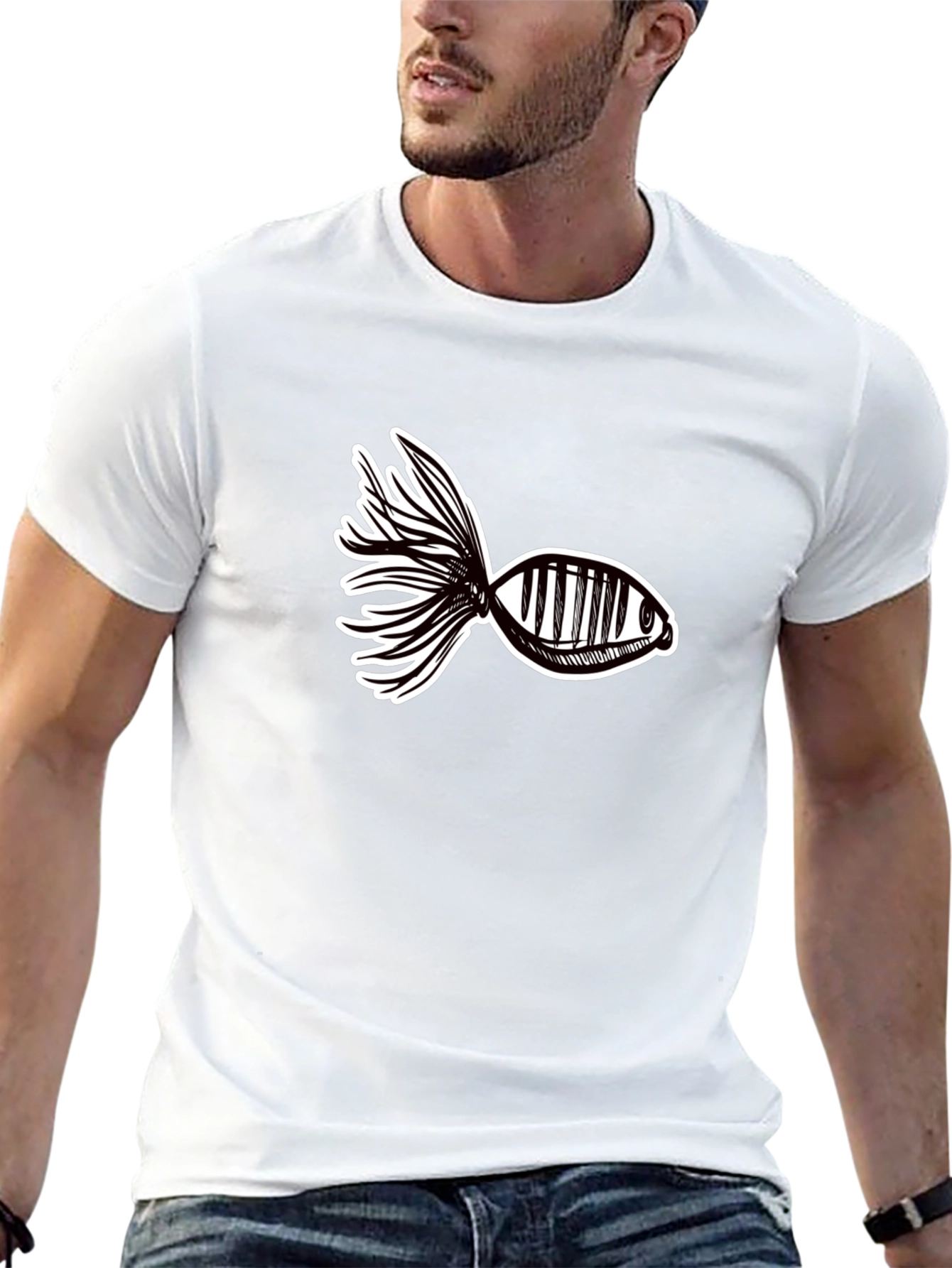 Abstract Fish Graphic Tee - Black