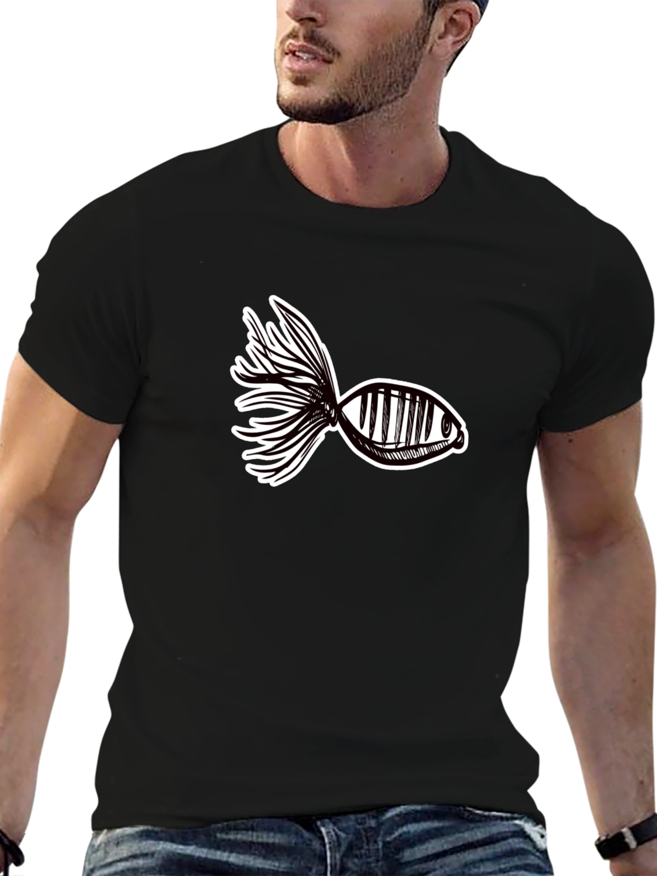 Abstract Fish Graphic Tee - Black