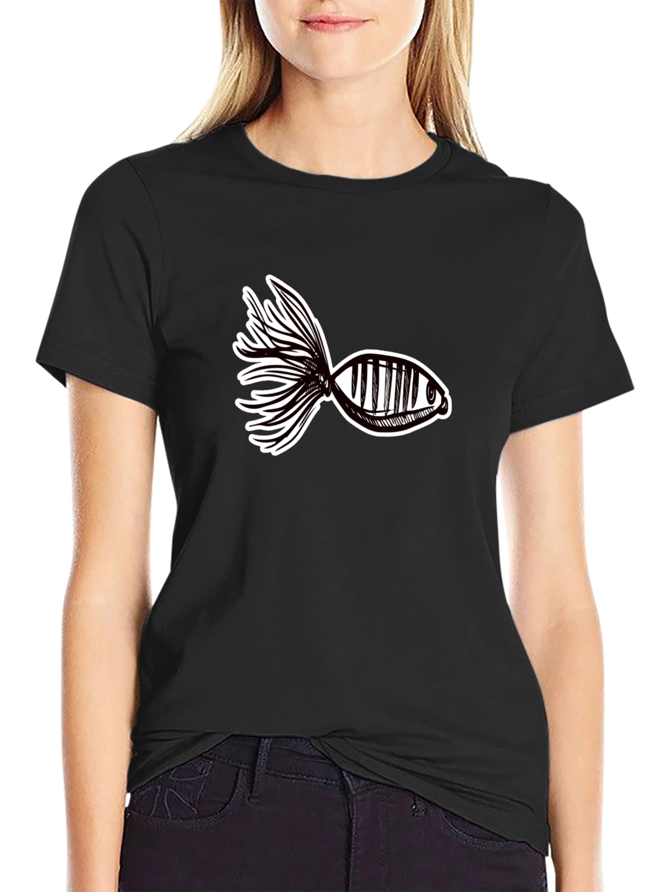 Abstract Fish Graphic Tee - Black