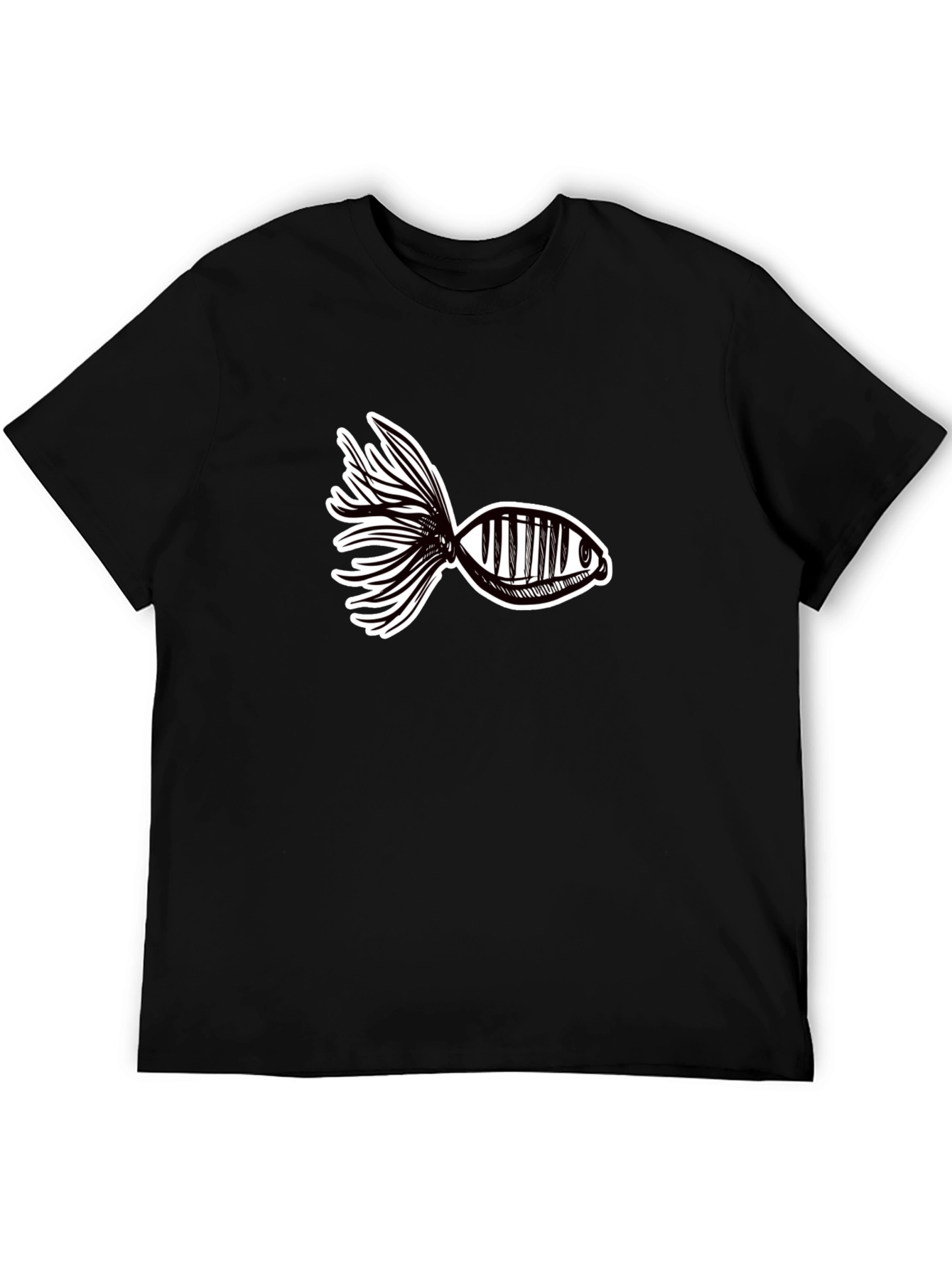 Abstract Fish Graphic Tee - Black