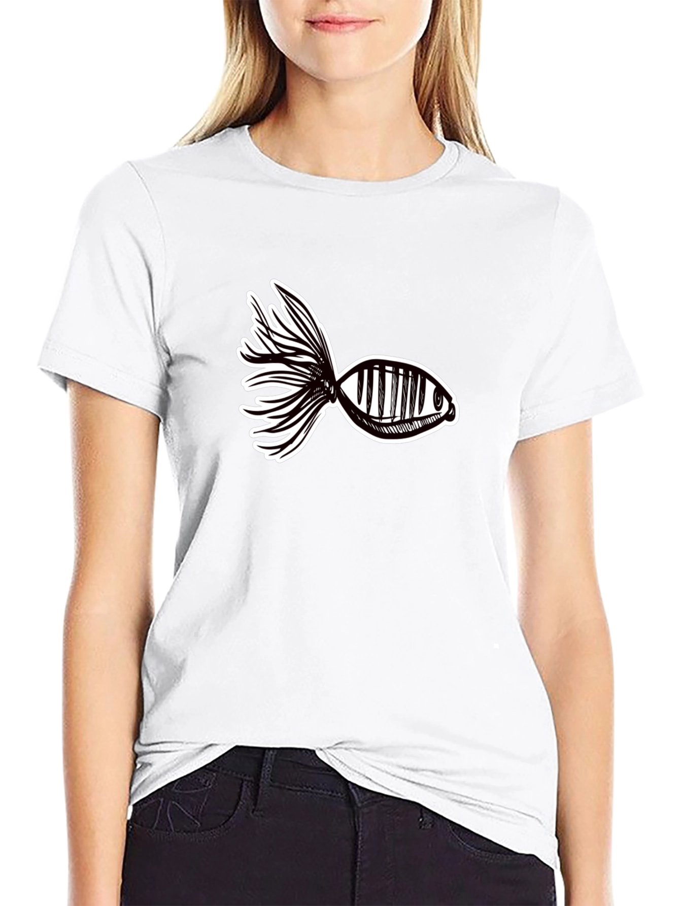 Abstract Fish Graphic Tee - Black