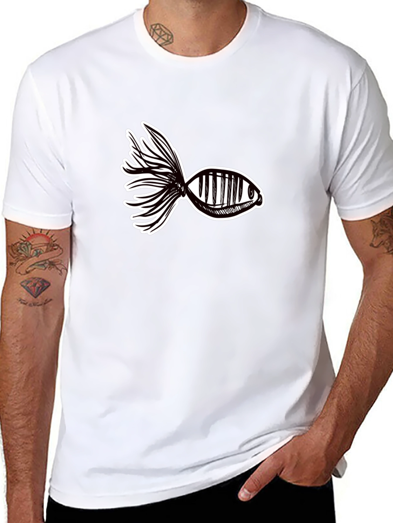 Abstract Fish Graphic Tee - Black