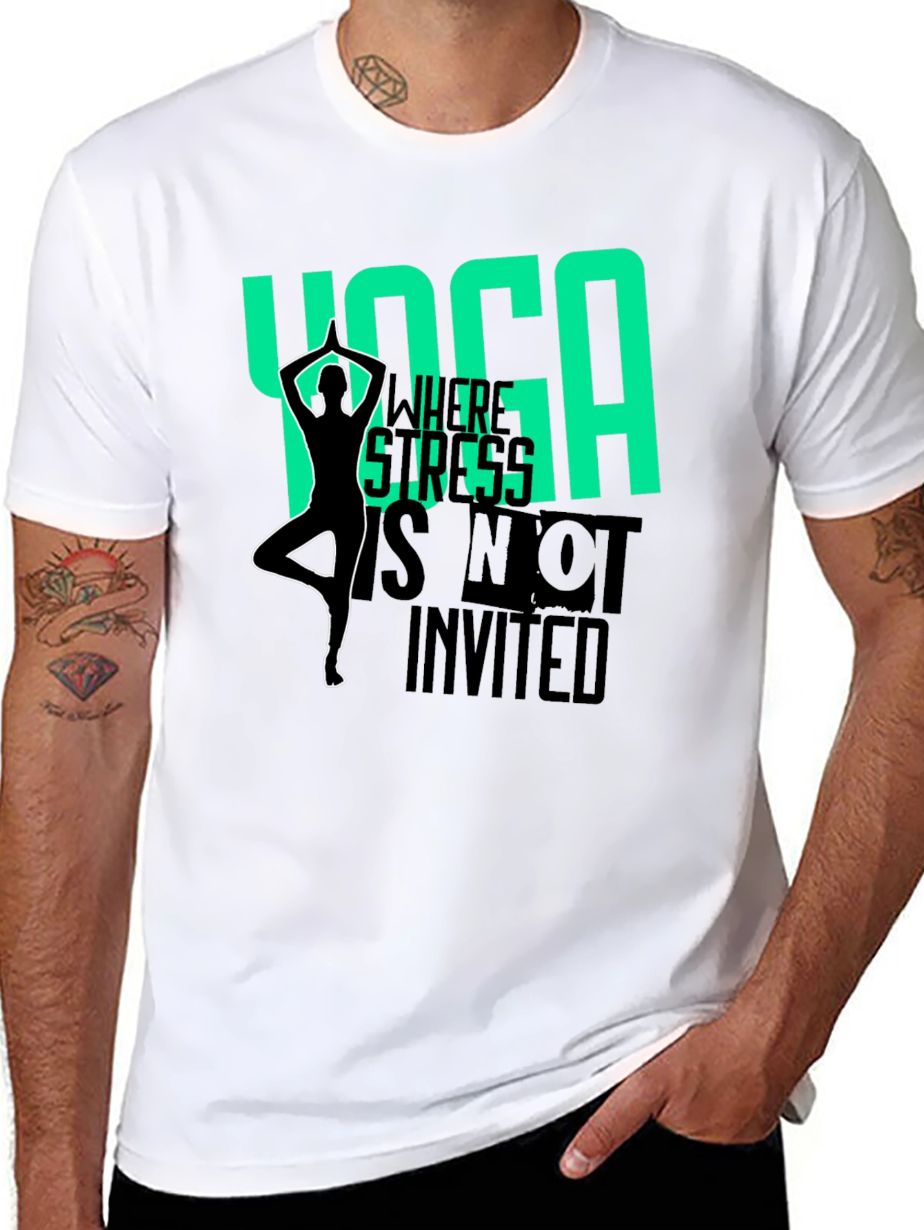 Yoga Where Stress is Not Invited Black T-Shirt