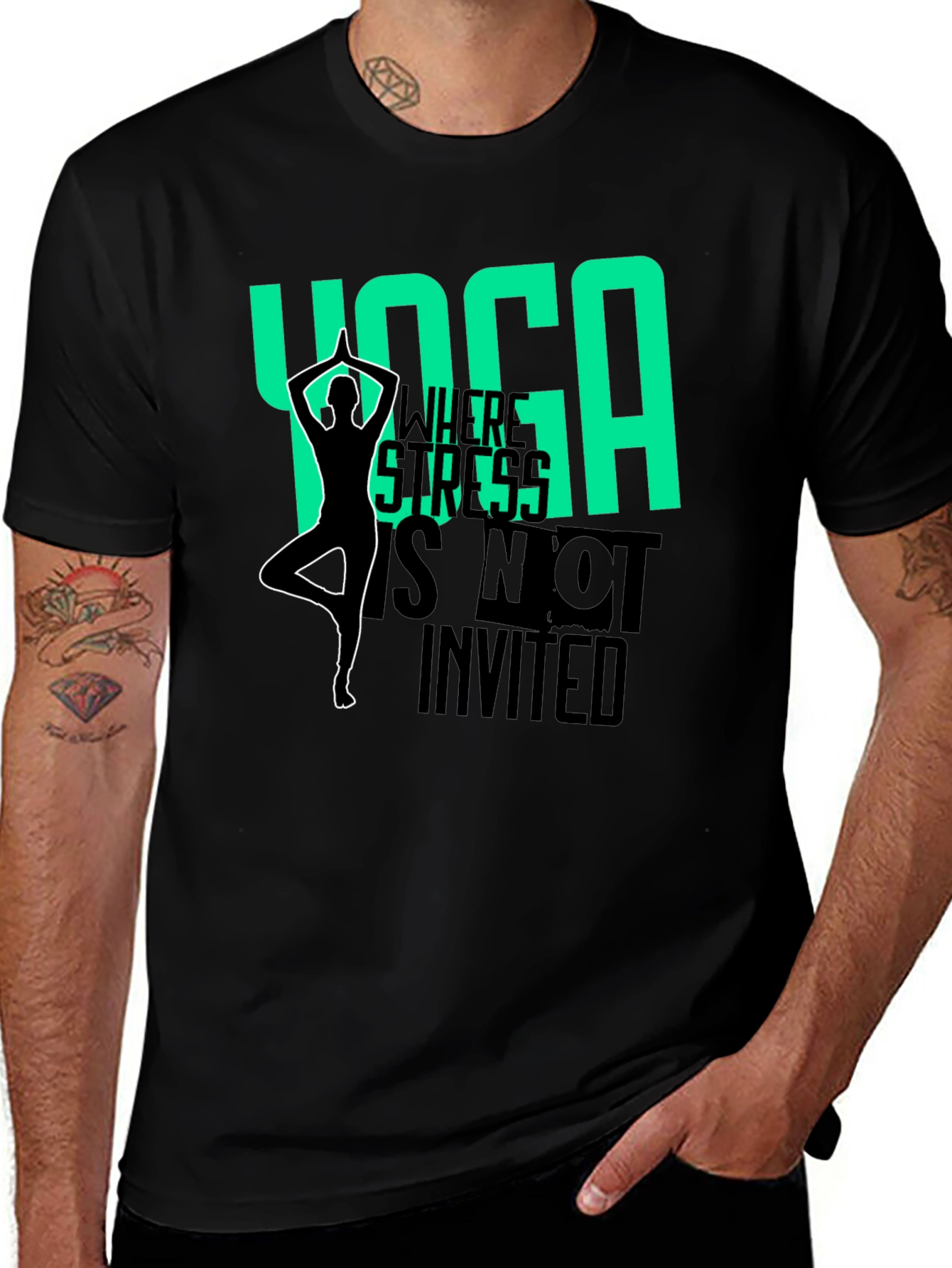 Yoga Where Stress is Not Invited Black T-Shirt