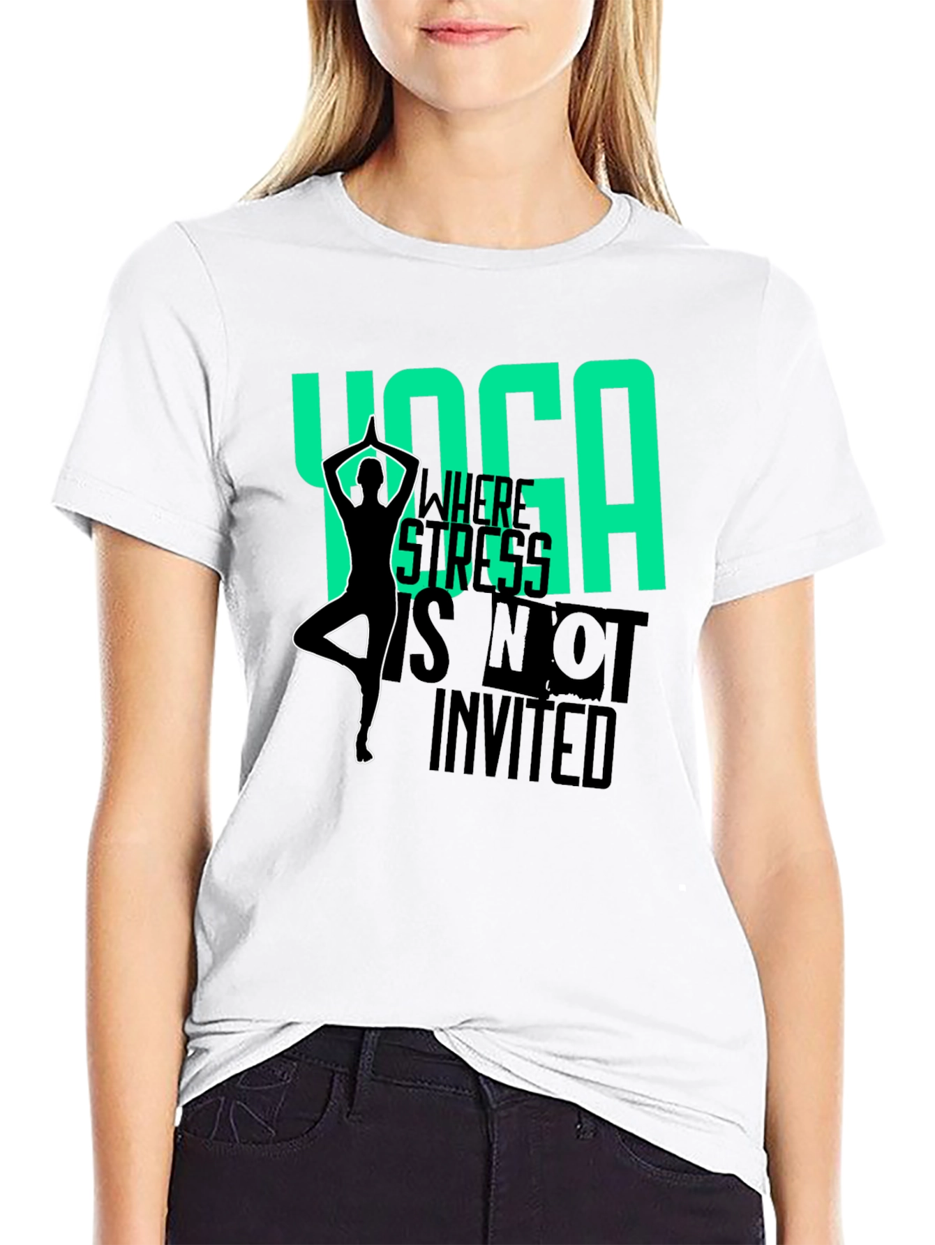 Yoga Where Stress is Not Invited Black T-Shirt