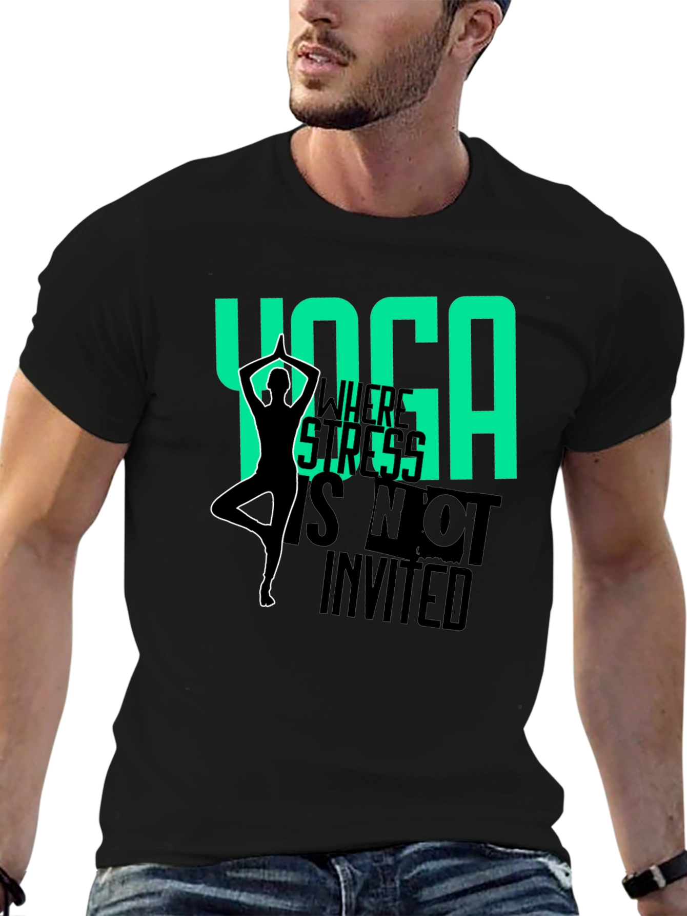 Yoga Where Stress is Not Invited Black T-Shirt