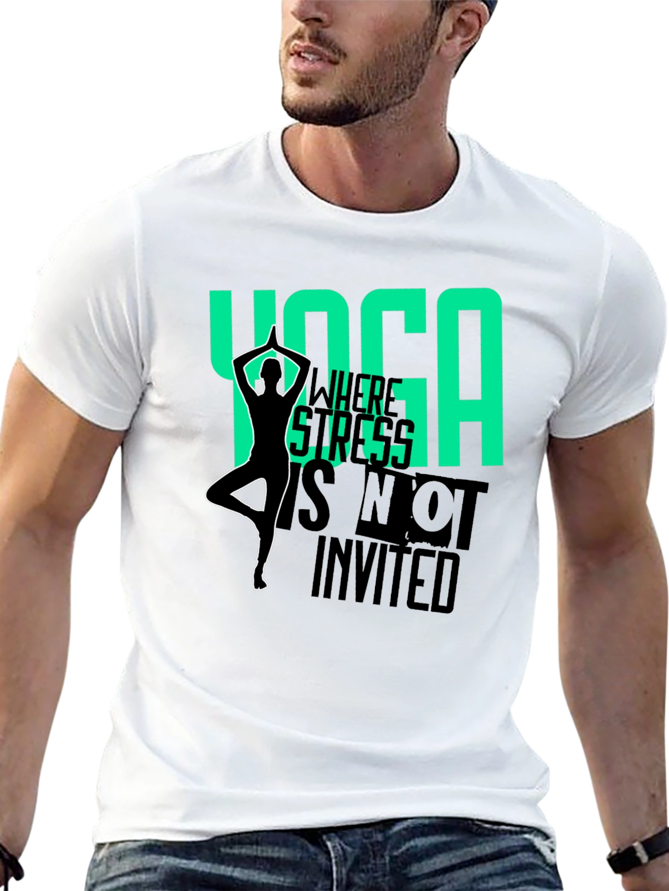 Yoga Where Stress is Not Invited Black T-Shirt