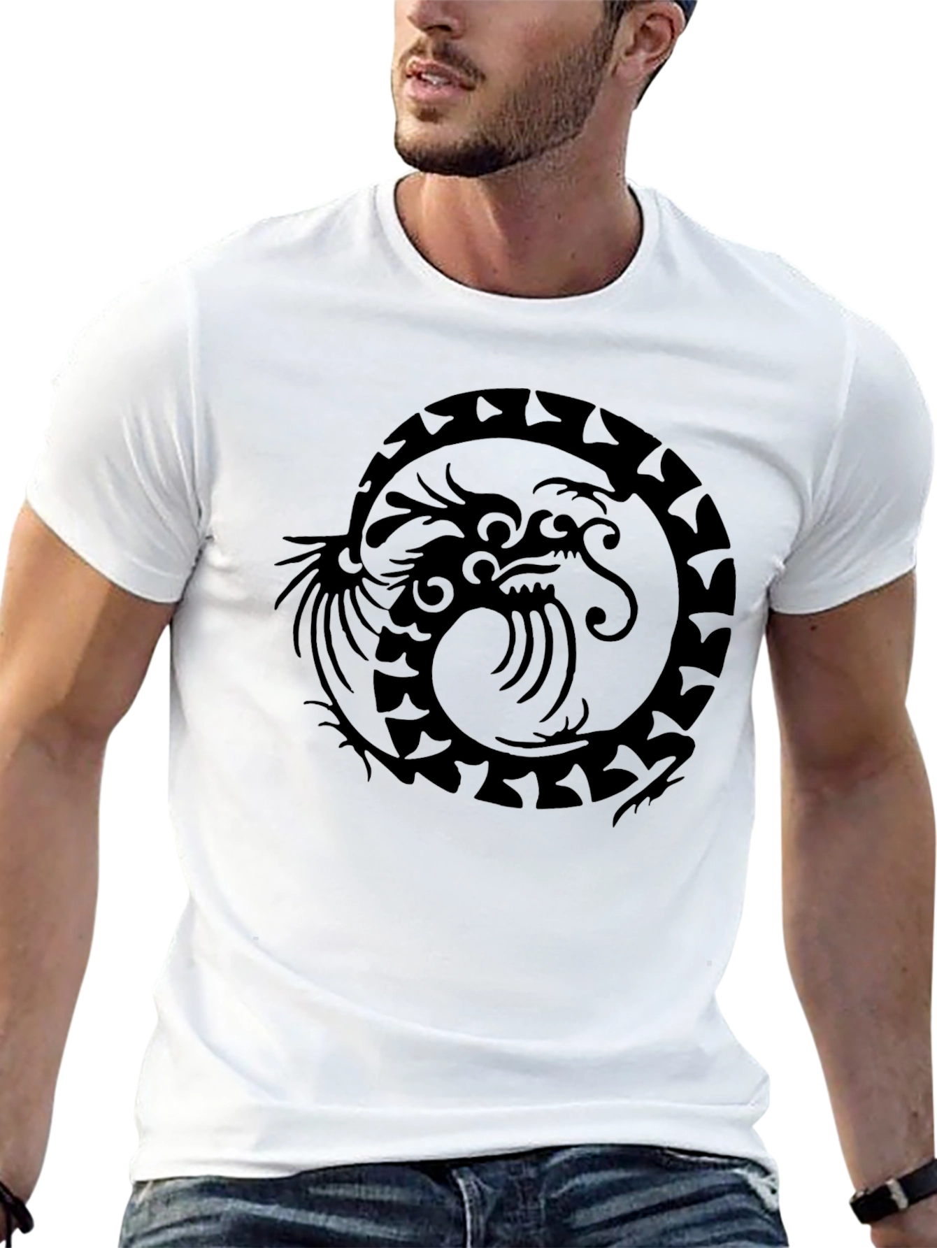 Dragon Circle Graphic Print Mens Black T-Shirt
