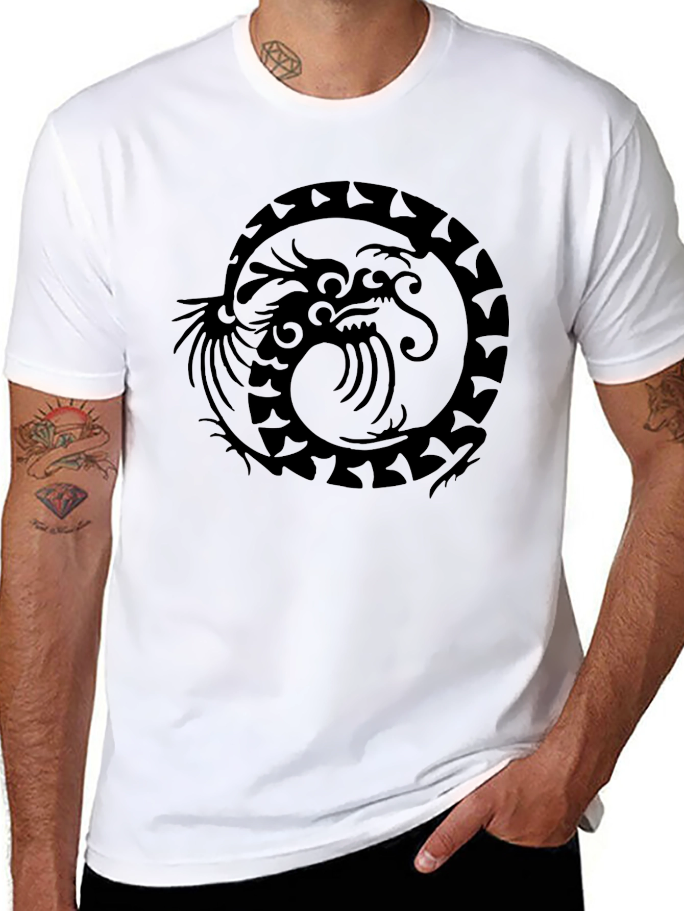 Dragon Circle Graphic Print Mens Black T-Shirt