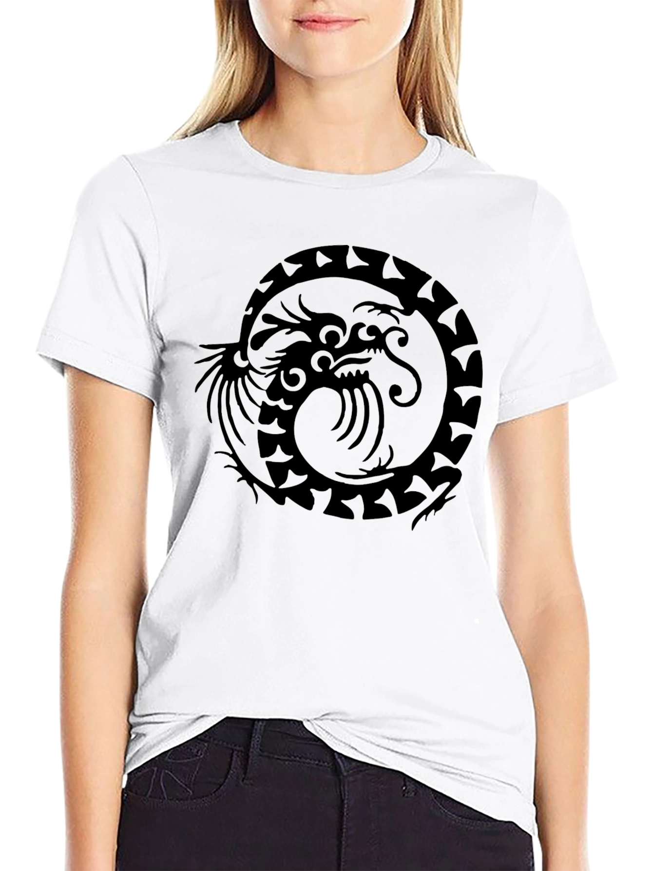 Dragon Circle Graphic Print Mens Black T-Shirt