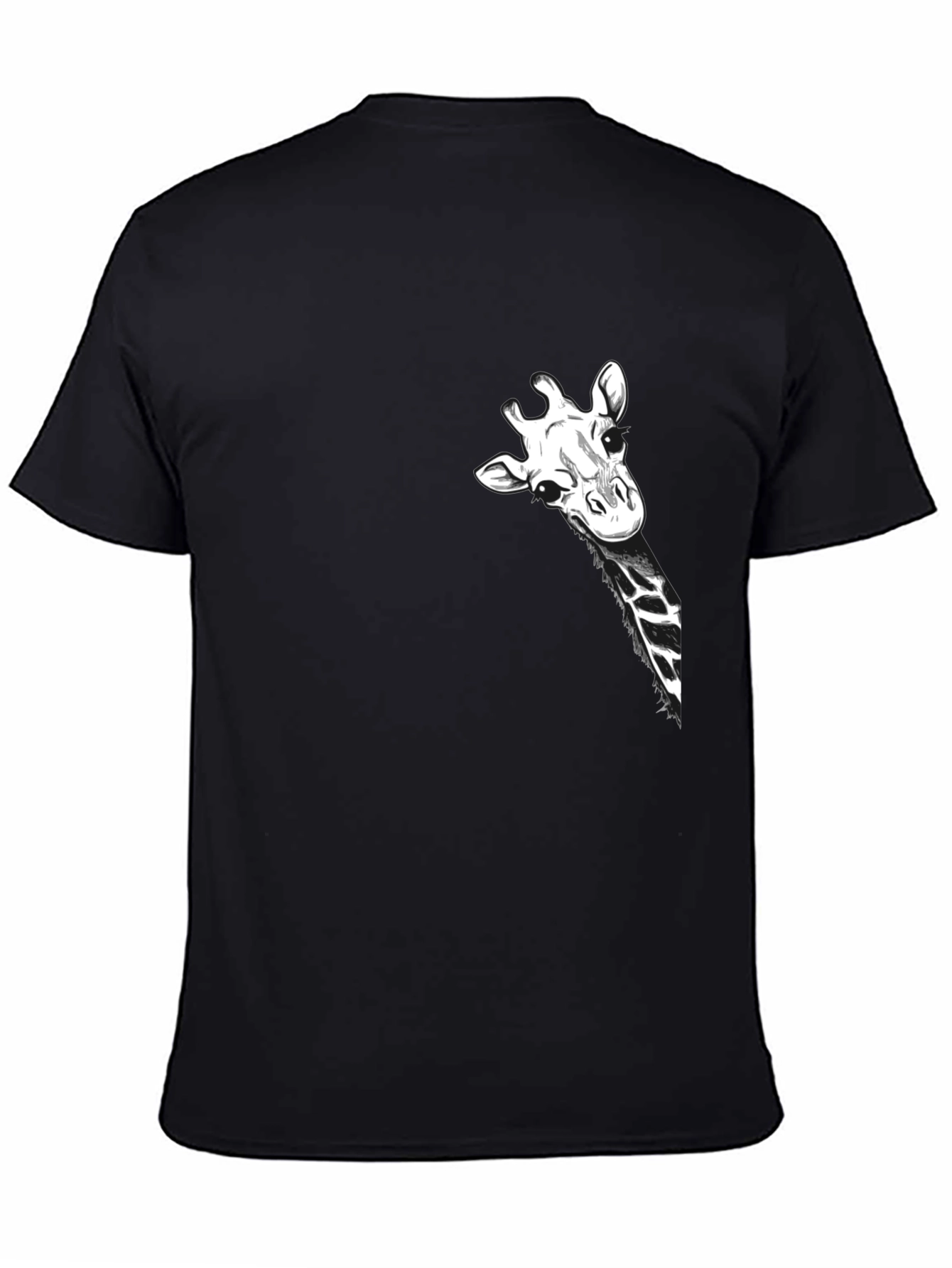 Giraffe Peek Pocket Black T-Shirt - Novelty Tee