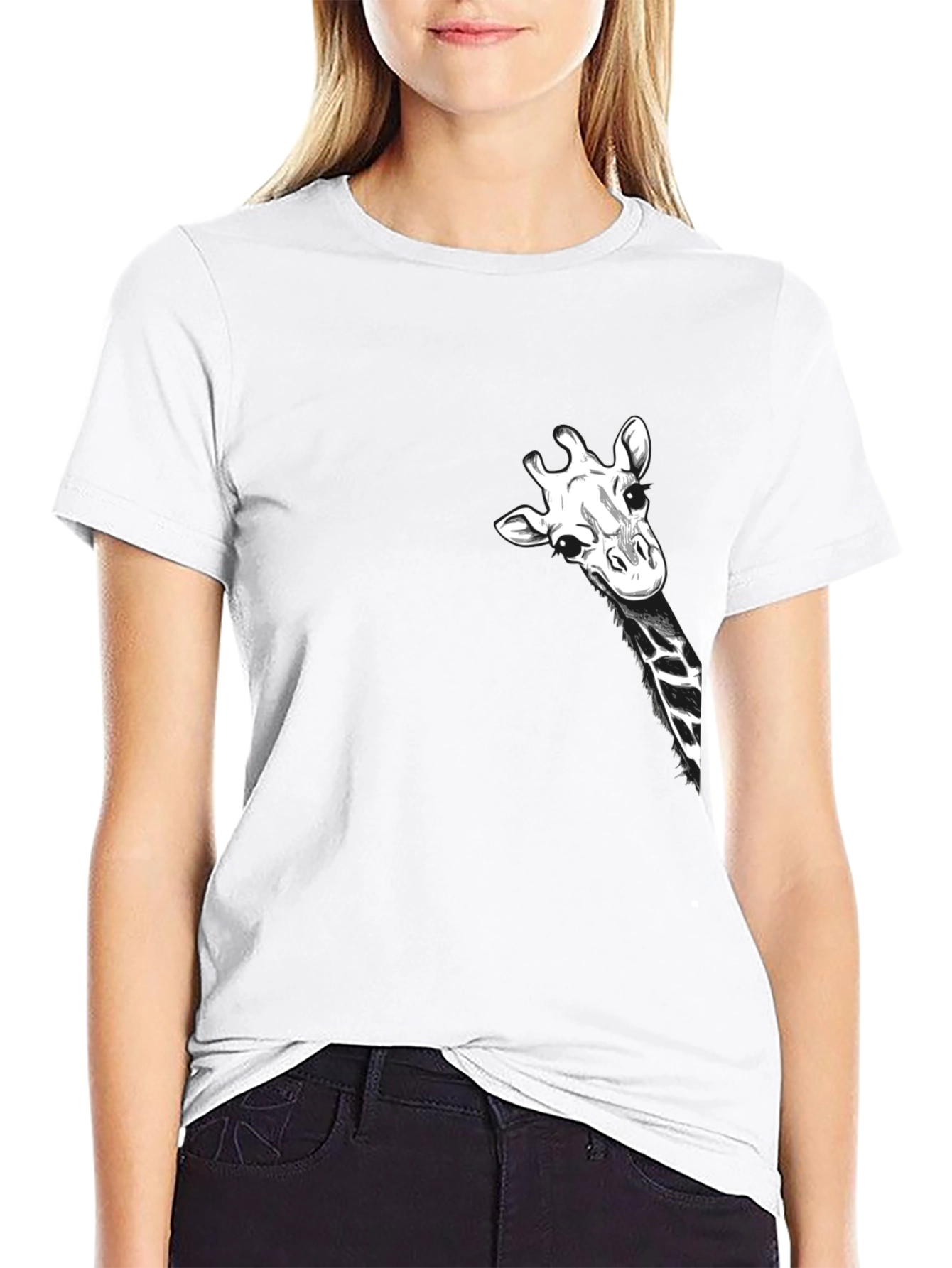 Giraffe Peek Pocket Black T-Shirt - Novelty Tee