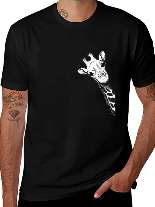 Giraffe Peek Pocket Black T-Shirt - Novelty Tee