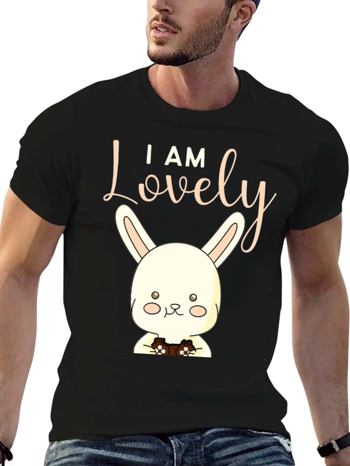 I Am Lovely Bunny Graphic Tee - Black