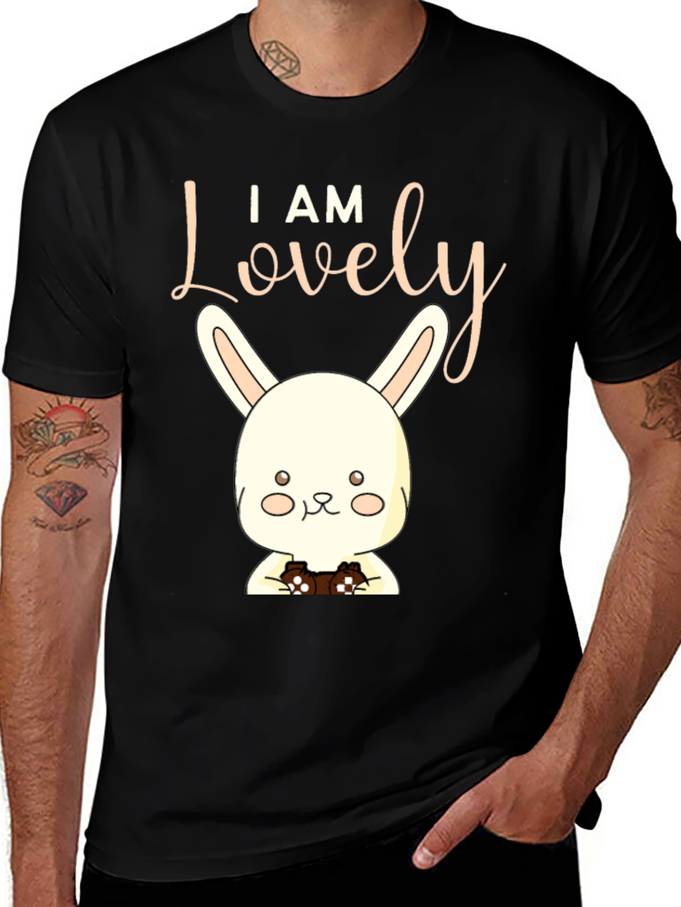 I Am Lovely Bunny Graphic Tee - Black